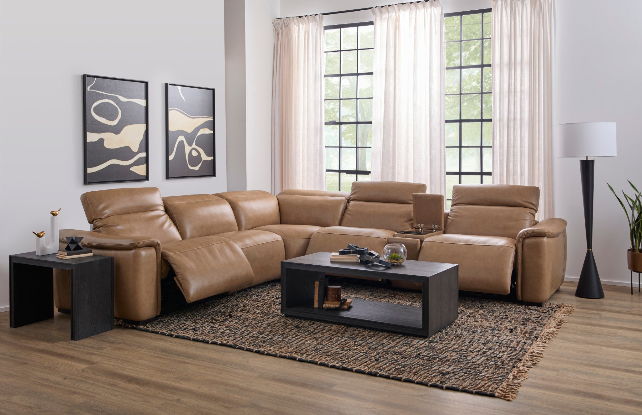Camden Dusty Taupe Leather Power Reclining Sectional with Power Headrest