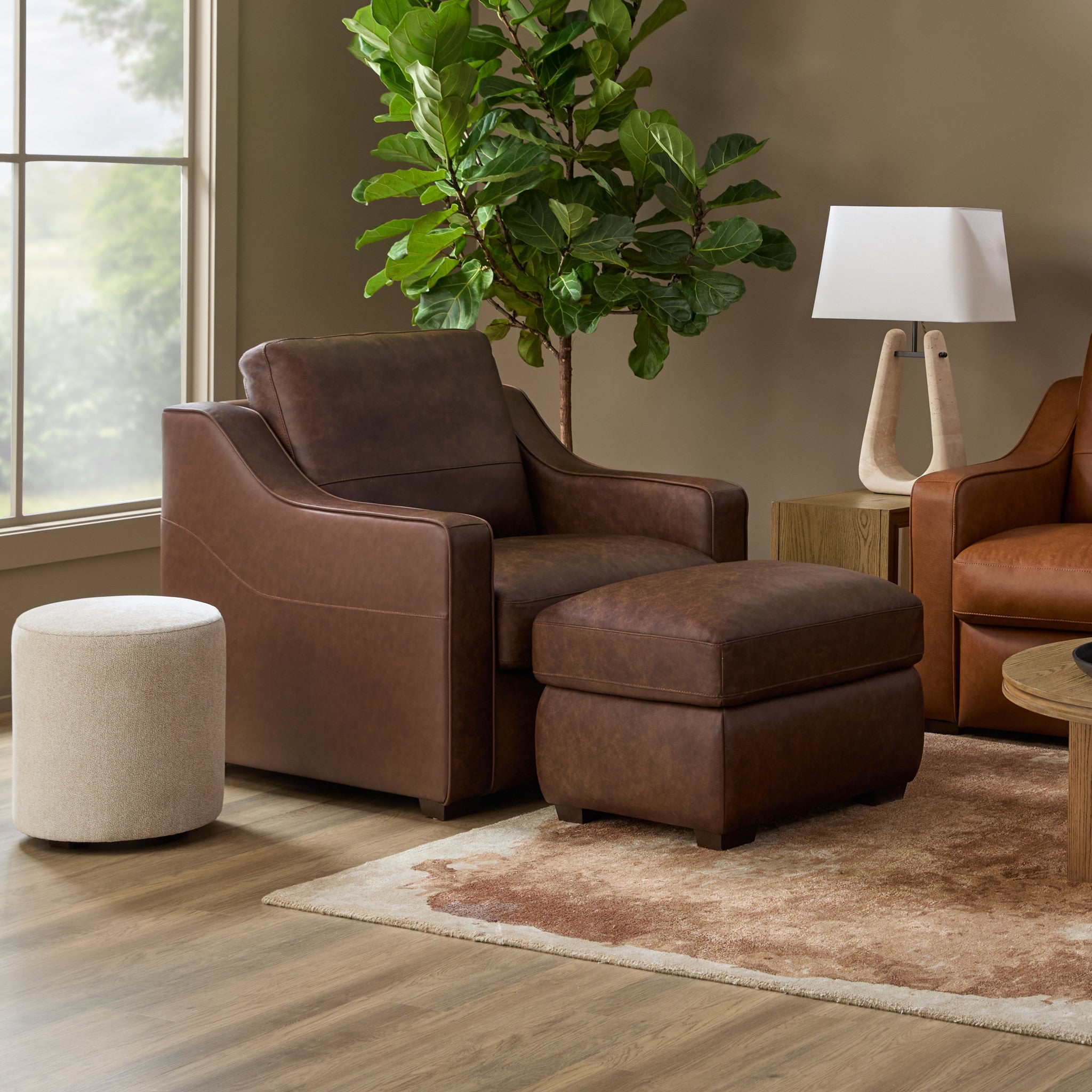 Hudson Woodland Leather Ottoman