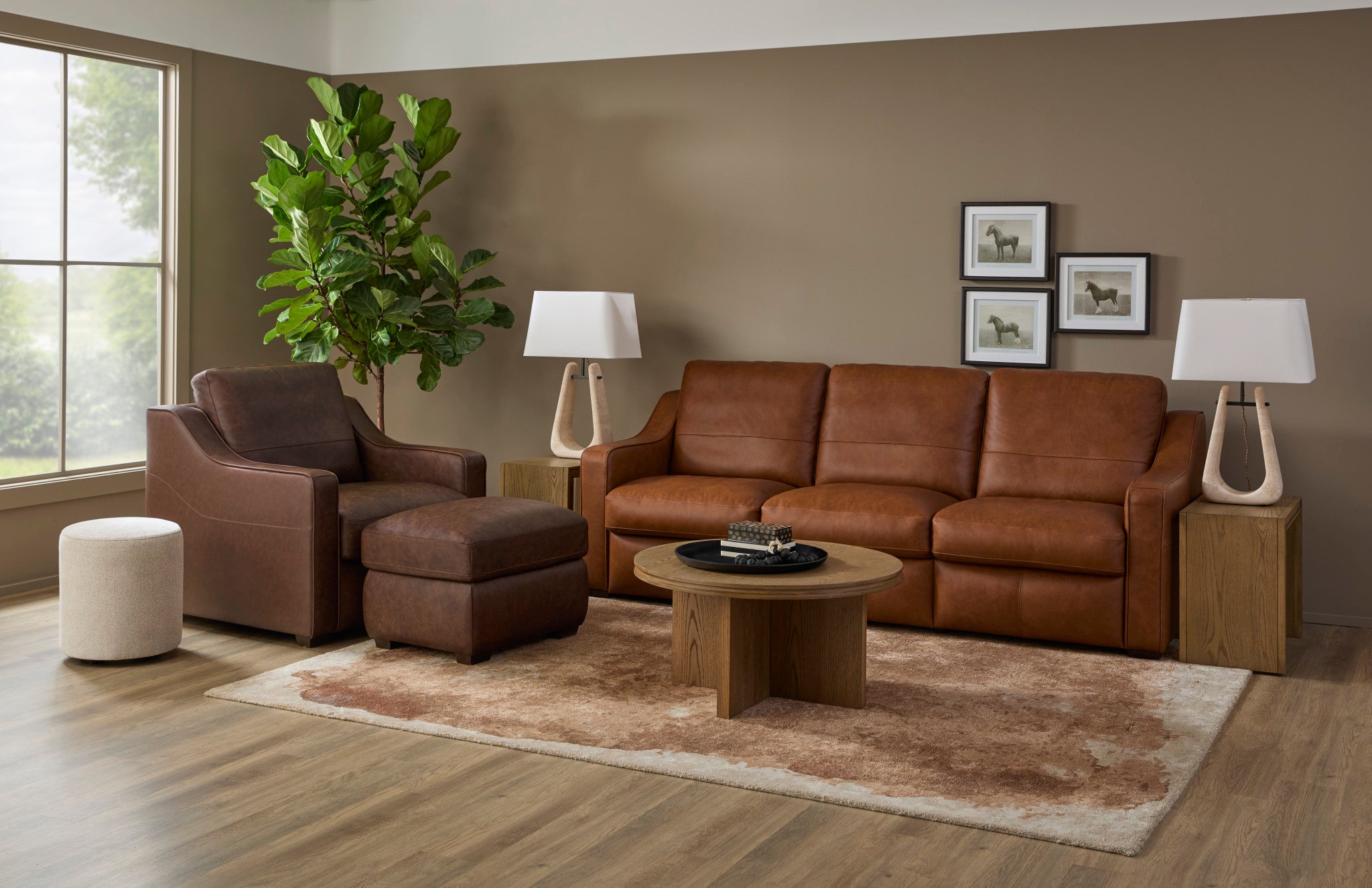 Hudson Woodland Leather Ottoman