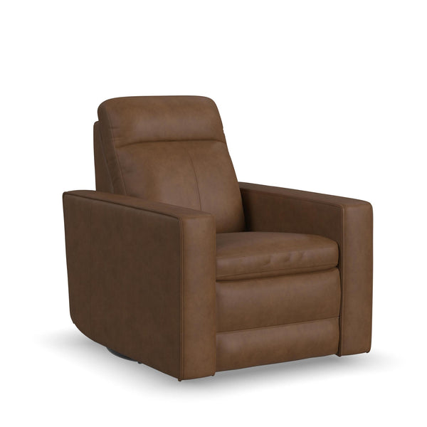 Dutch Leather Power Swivel Gliding Recliner with Power Headrest, Lumbar, Heat & Massage