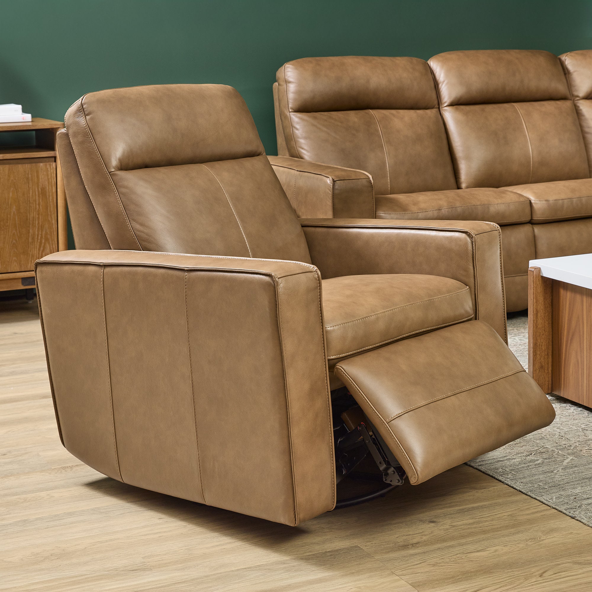 Dutch Leather Power Swivel Gliding Recliner with Power Headrest, Lumbar, Heat & Massage
