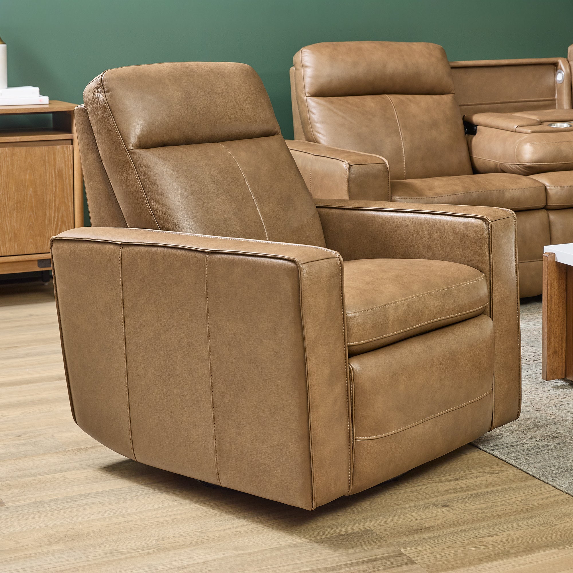 Dutch Leather Power Swivel Gliding Recliner with Power Headrest, Lumbar, Heat & Massage
