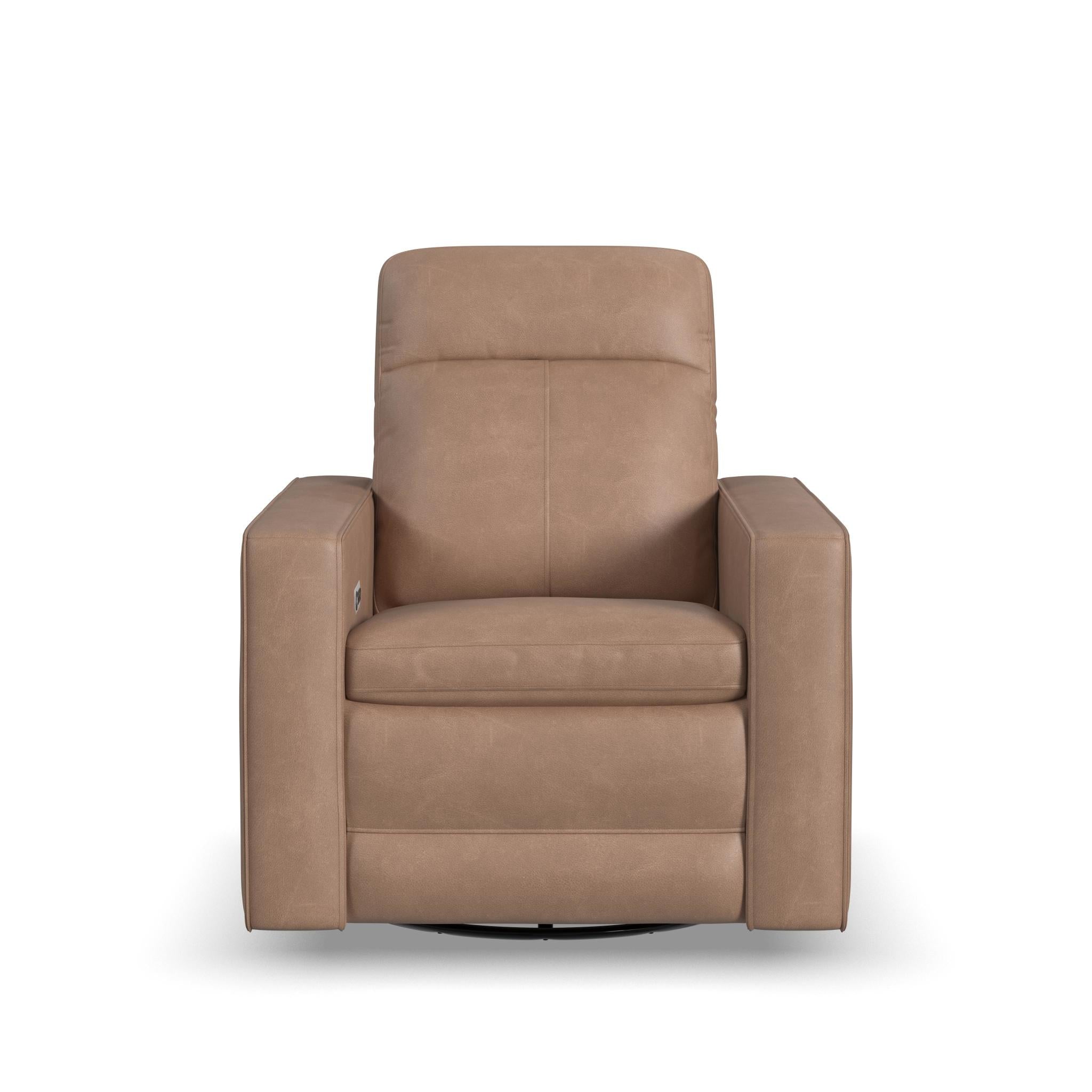 Dutch Leather Power Swivel Gliding Recliner with Power Headrest, Lumbar, Heat & Massage