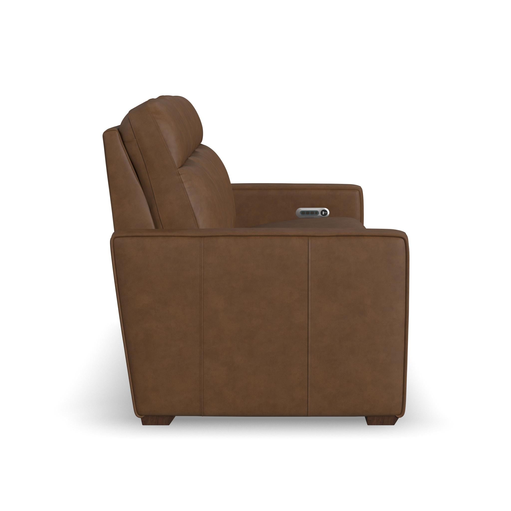 Dutch Leather Power Reclining Sofa with Console, Power Headrest, & Lumbar