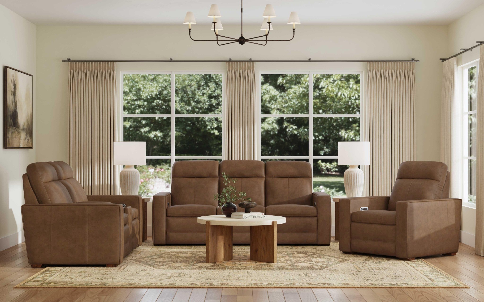 Dutch Leather Power Reclining Sofa with Console, Power Headrest, & Lumbar