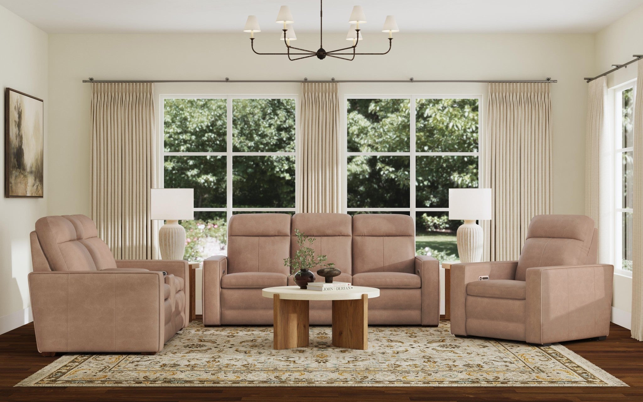 Dutch Leather Power Reclining Sofa with Console, Power Headrest, & Lumbar