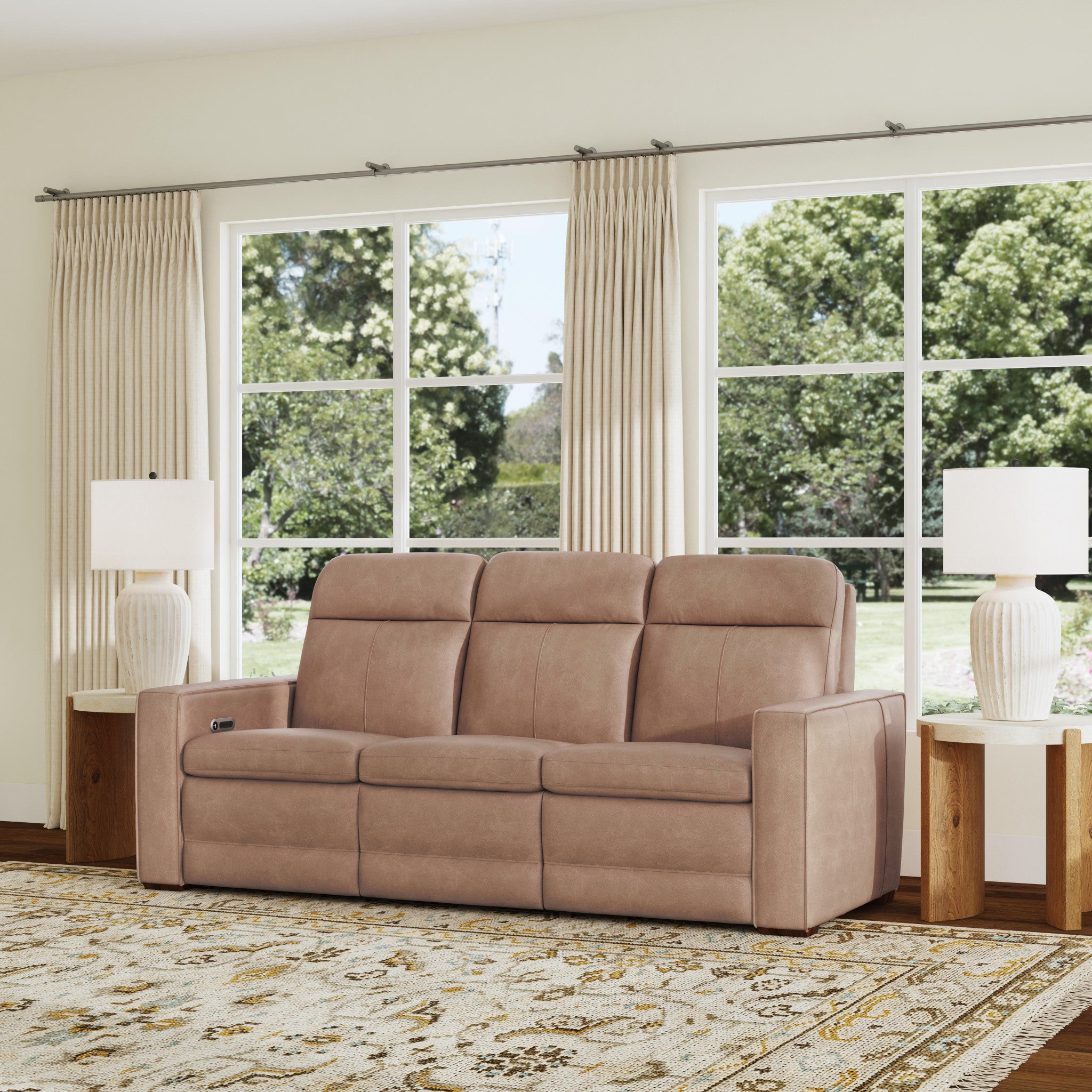 Dutch Leather Power Reclining Sofa with Console, Power Headrest, & Lumbar