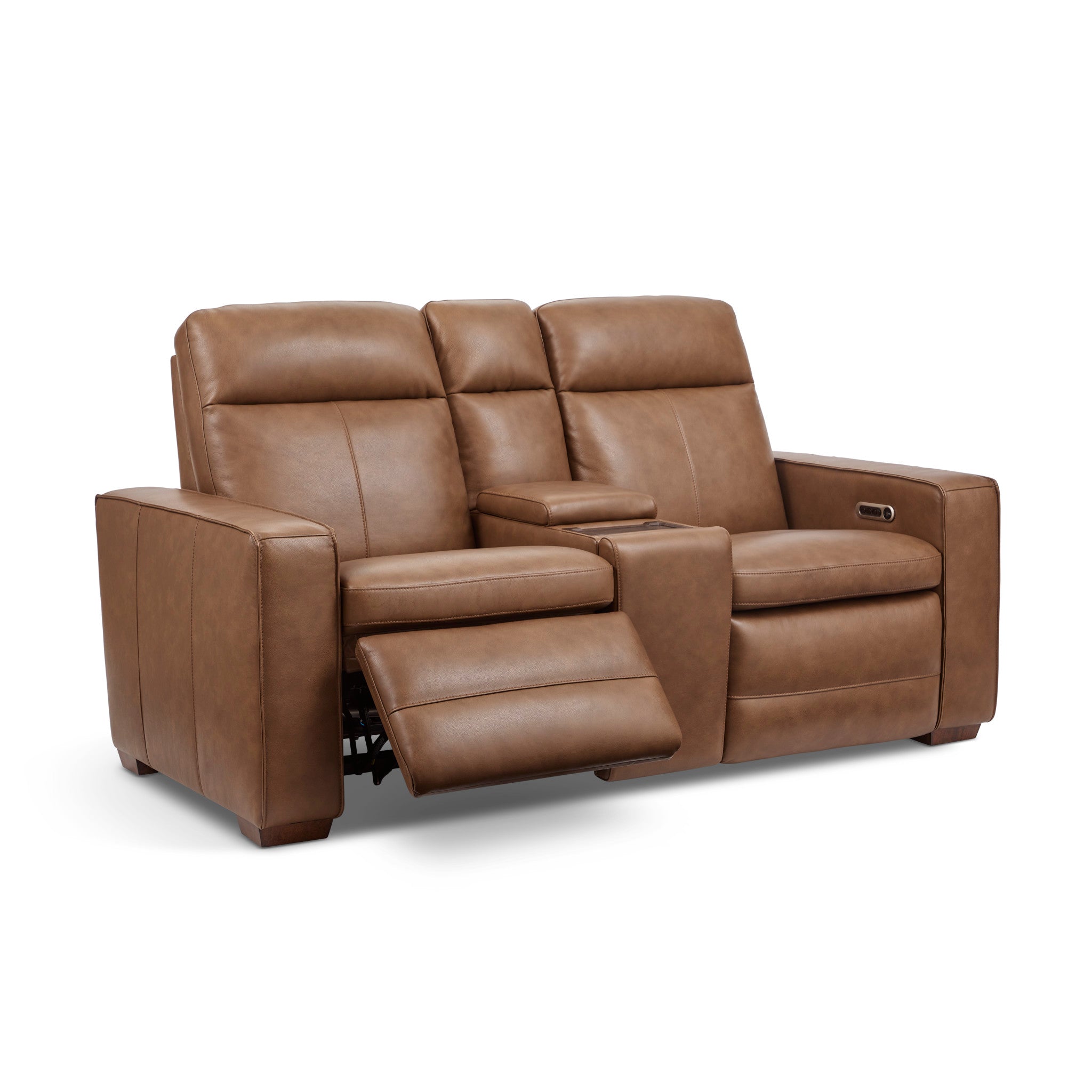 Dutch Leather Power Reclining Loveseat with Console, Power Headrest & Lumbar