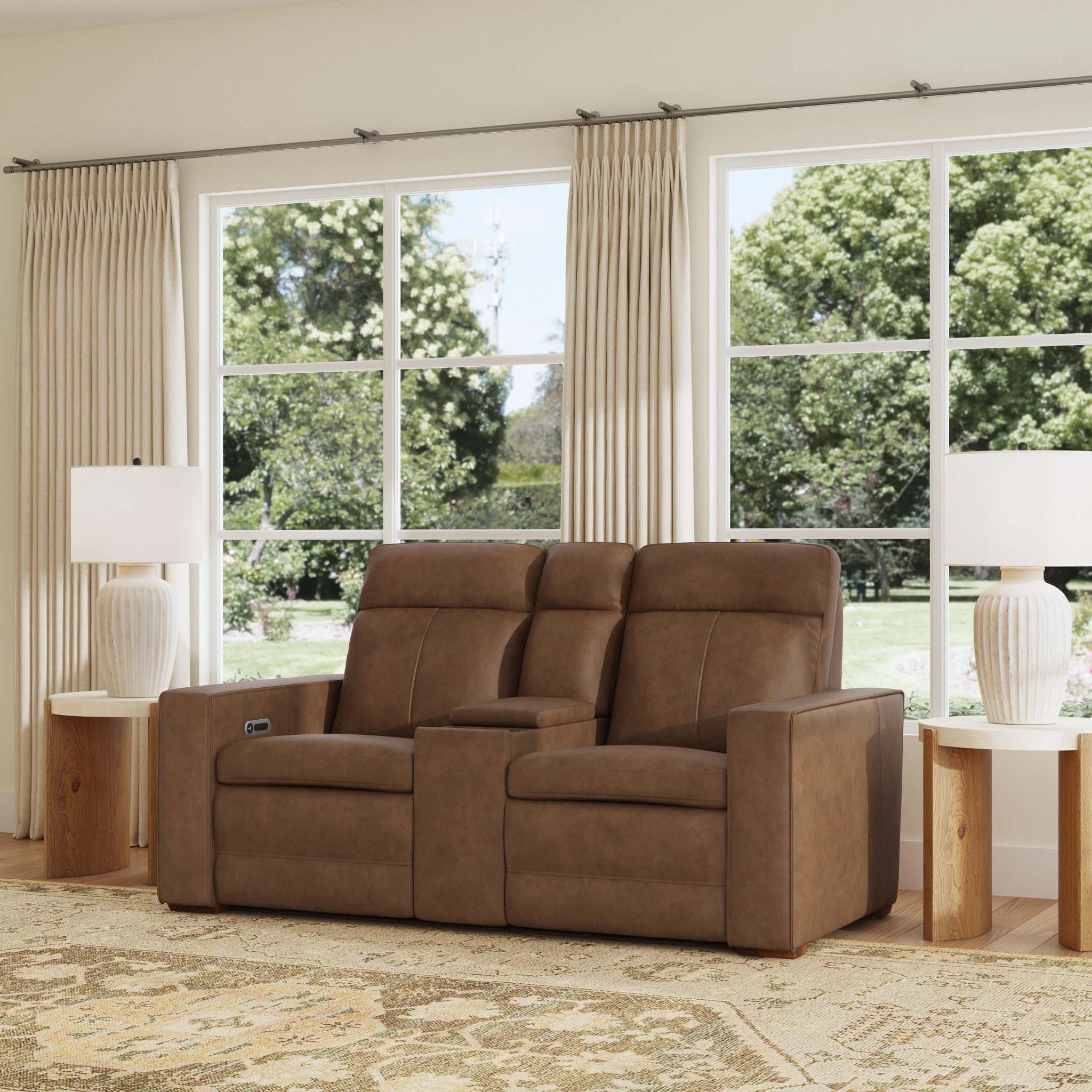 Dutch Leather Power Reclining Loveseat with Console, Power Headrest & Lumbar