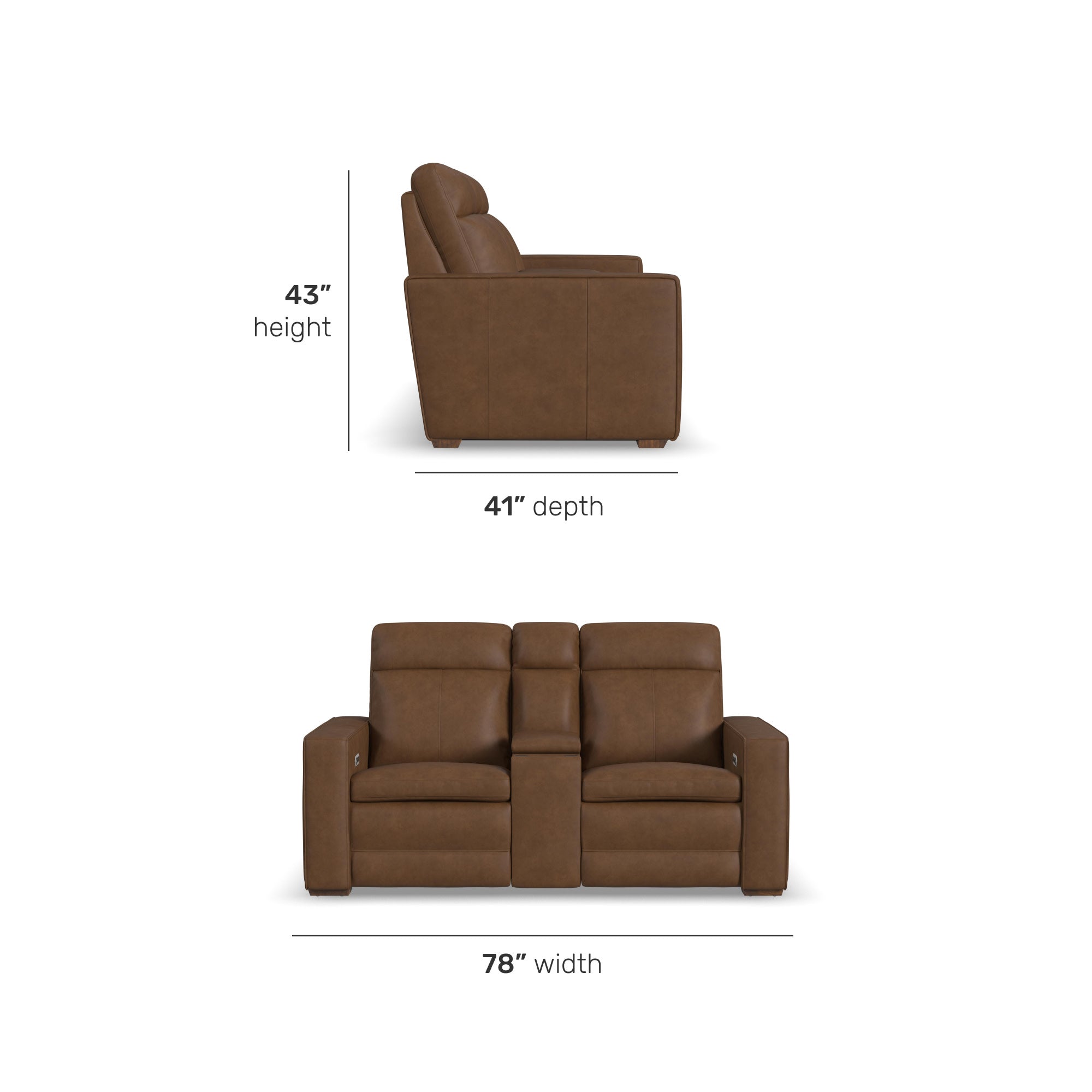 Dutch Cortado Leather Power Reclining Loveseat with Console, Power Headrest & Lumbar