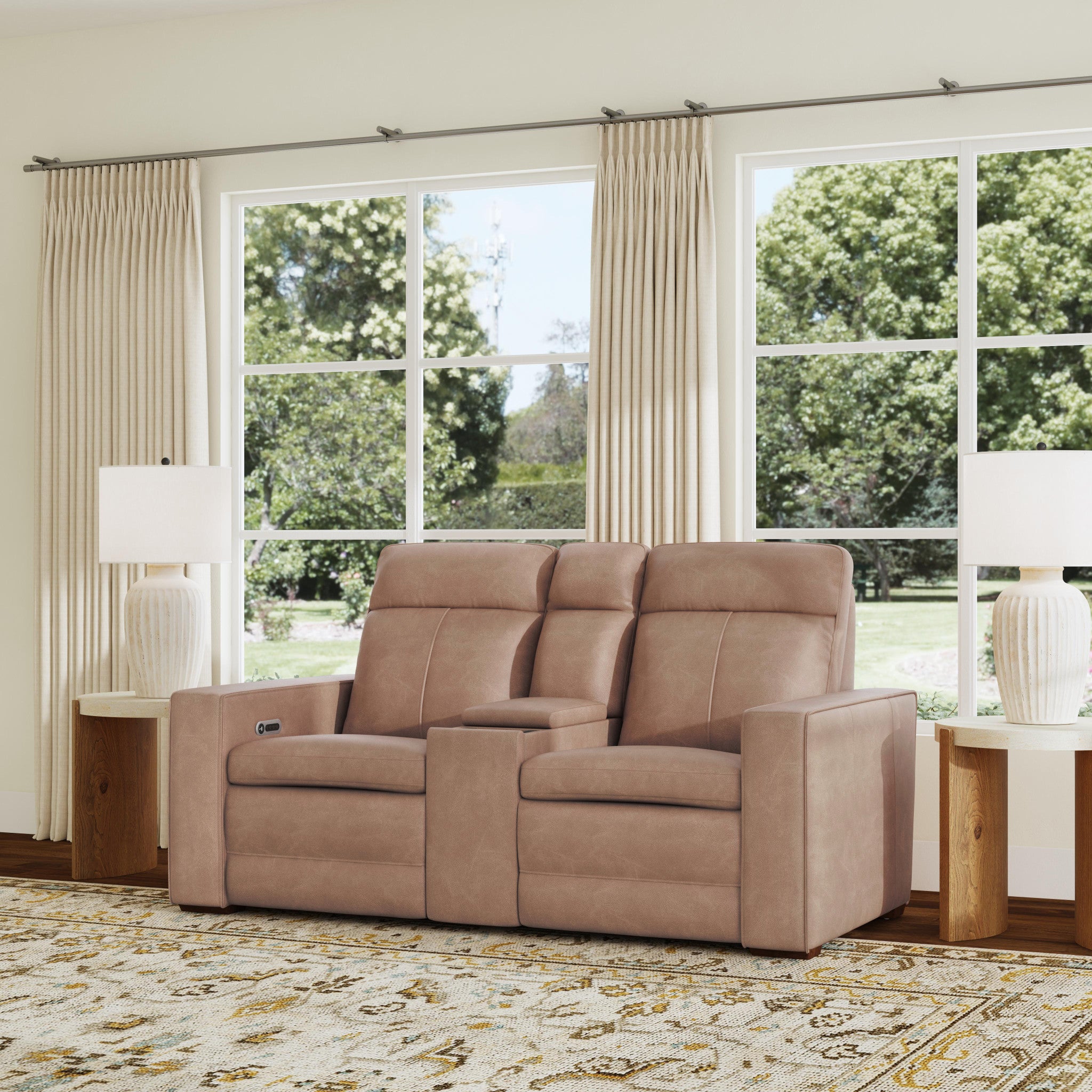 Dutch Leather Power Reclining Loveseat with Console, Power Headrest & Lumbar