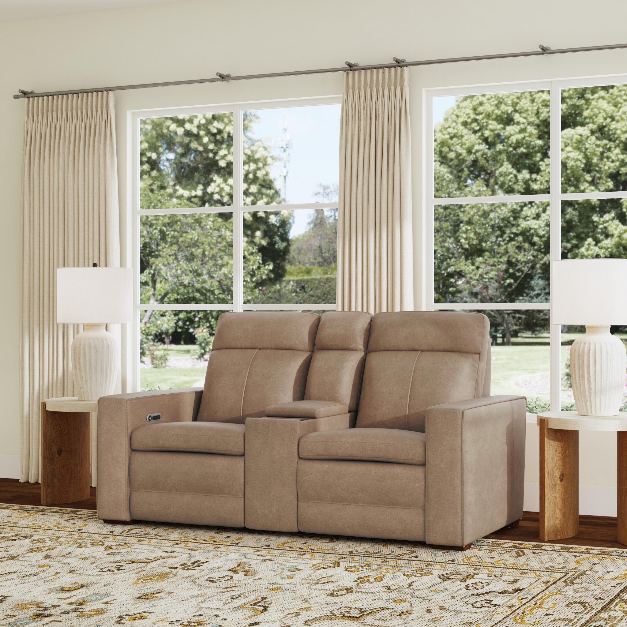 Dutch Leather Power Reclining Loveseat with Console, Power Headrest & Lumbar