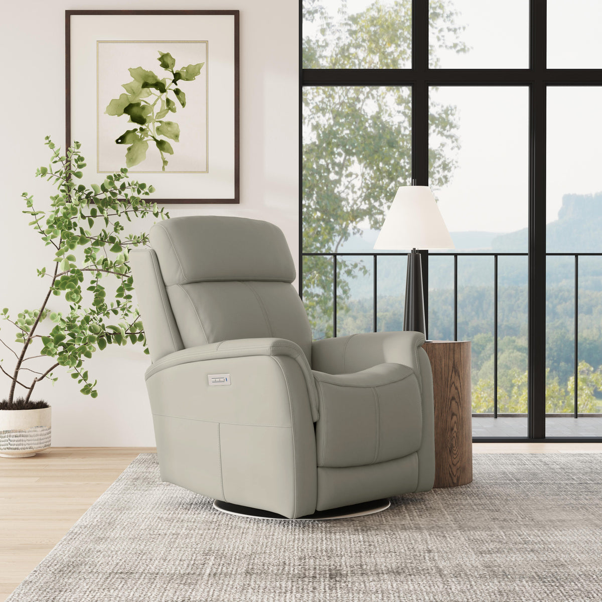 View Leather Power Swivel Recliner with Power Headrest