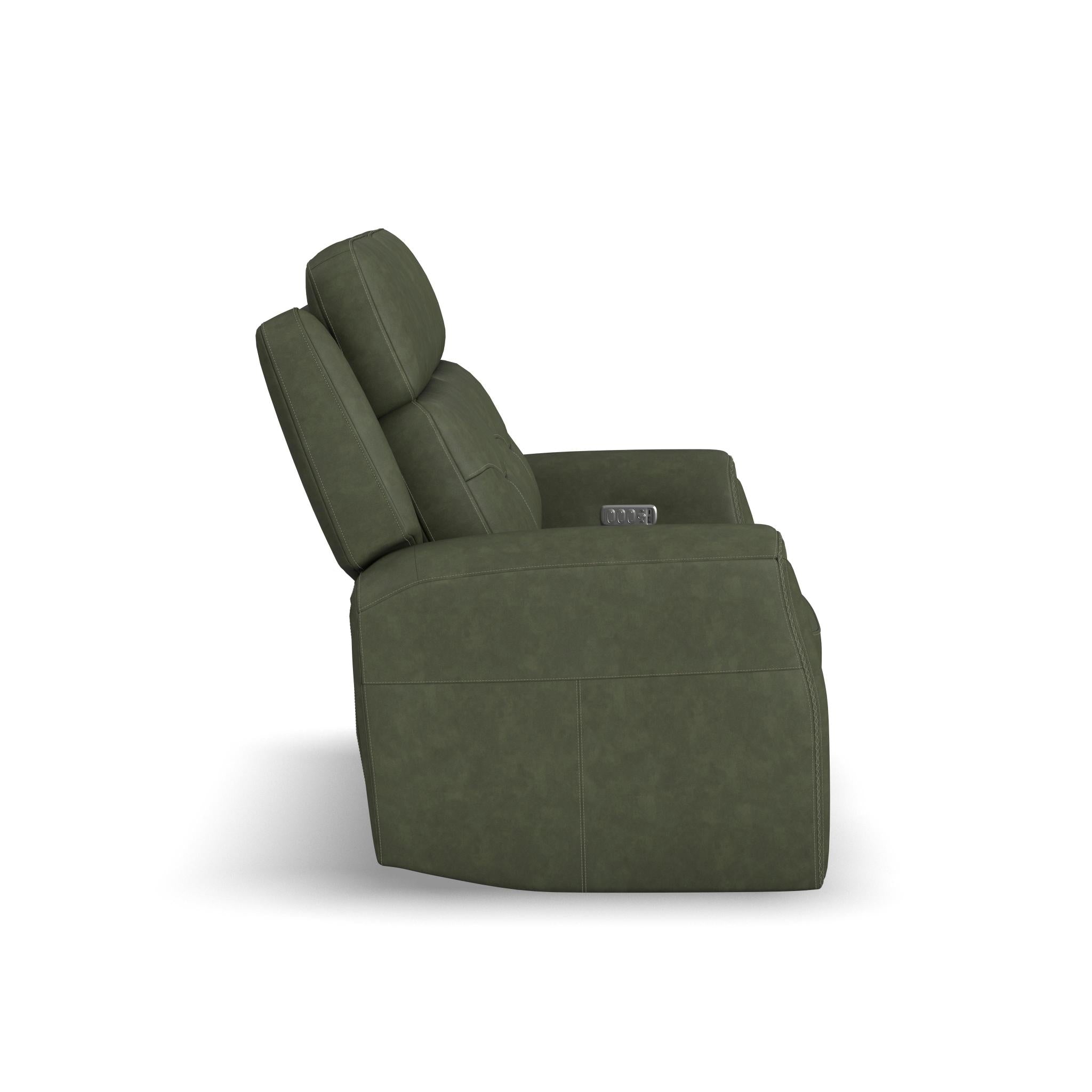 Felix Forest Green Leather Power Reclining Loveseat with Power Headrest, Lumbar, Heat & Massage