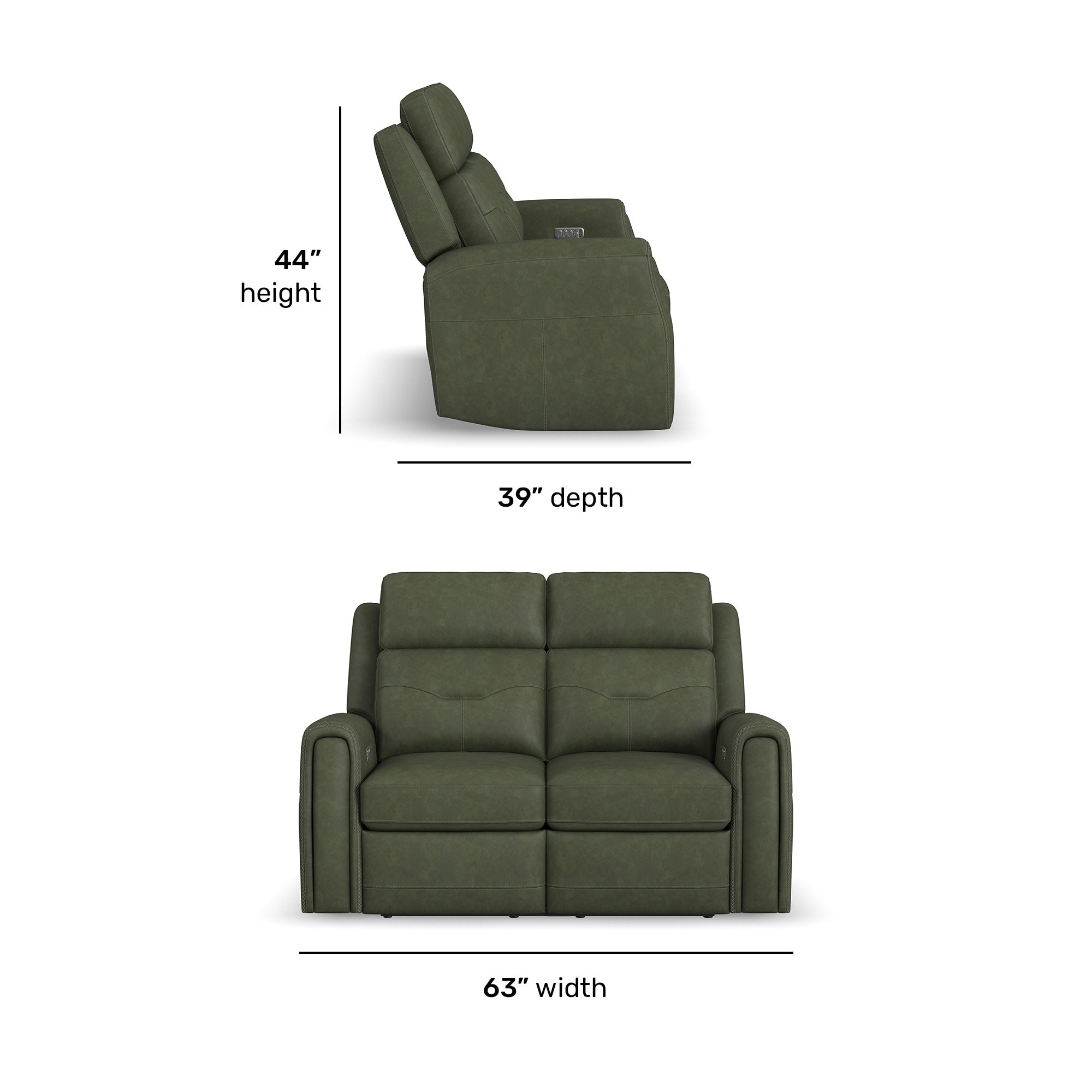 Felix Leather Power Reclining Loveseat with Power Headrest, Lumbar, Heat & Massage
