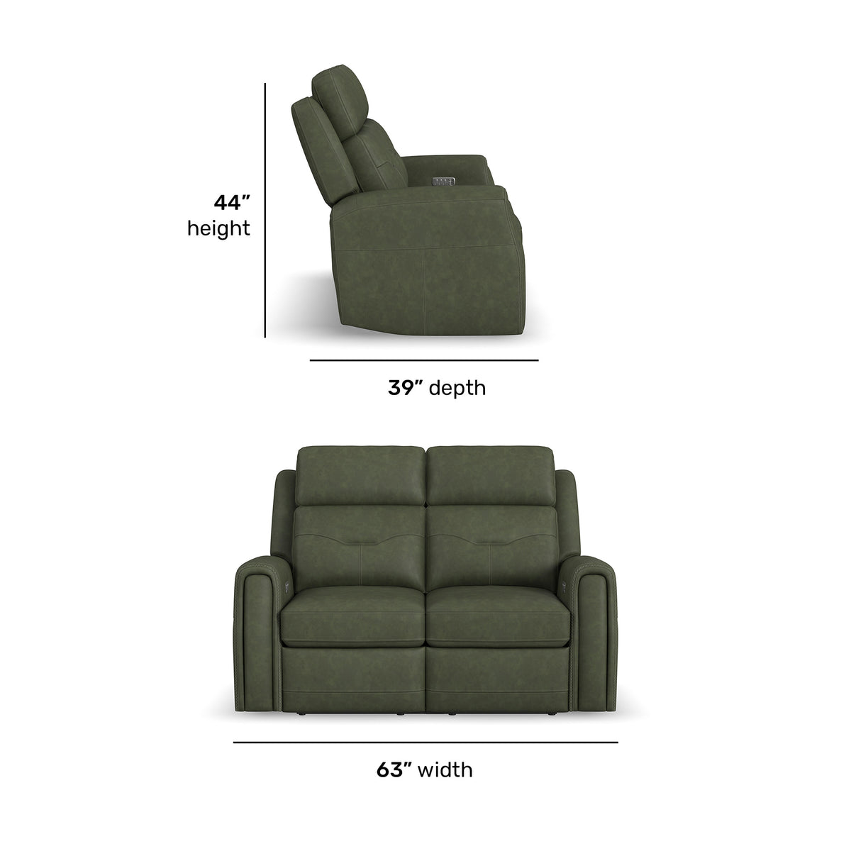 Felix Leather Power Reclining Loveseat with Power Headrest, Lumbar, Heat & Massage