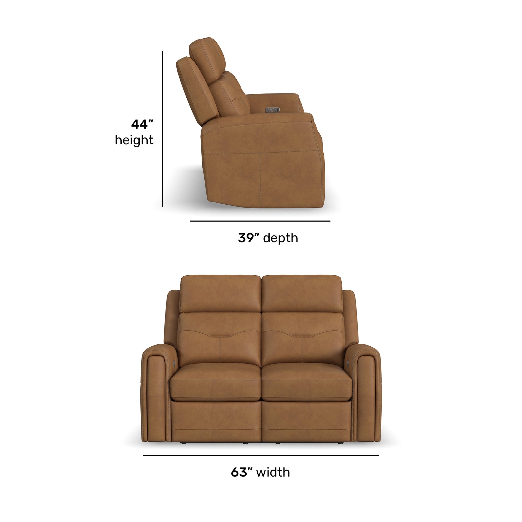 Felix Leather Power Reclining Loveseat with Power Headrest, Lumbar, Heat & Massage