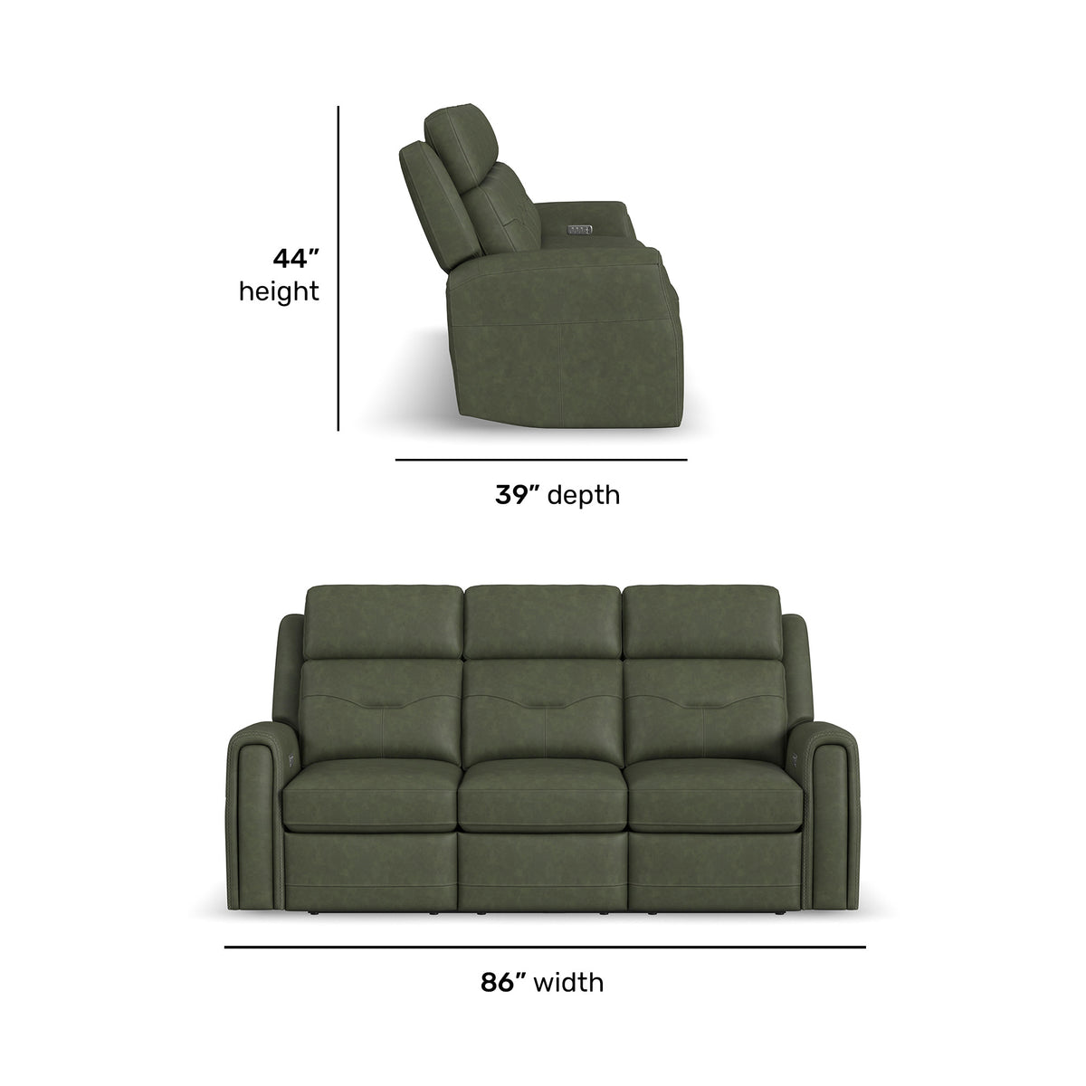 Felix Leather Power Reclining Sofa with Power Headrest, Lumbar, Heat & Massage