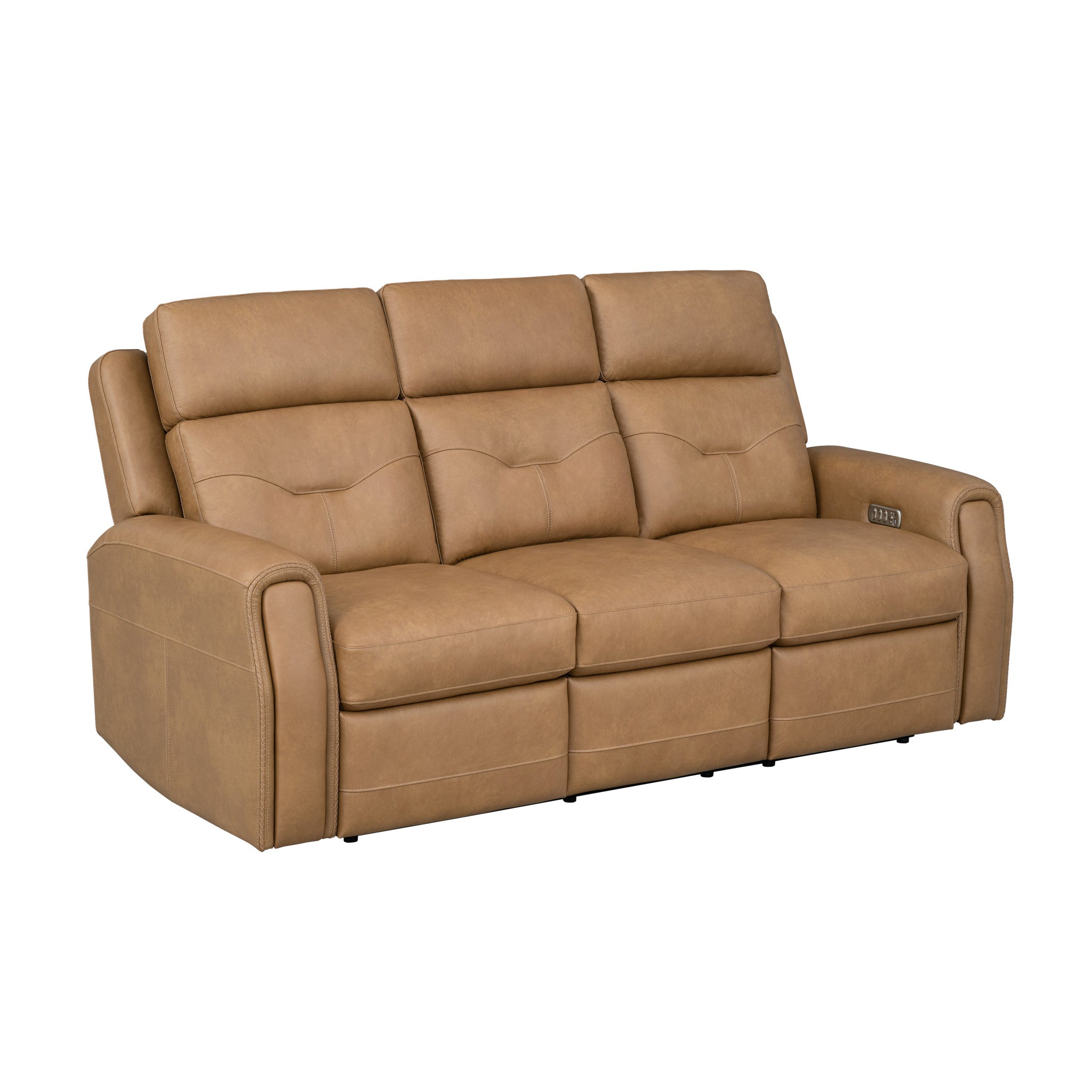 Felix Toasted Almond Leather Power Reclining Sofa with Power Headrest, Lumbar, Heat & Massage