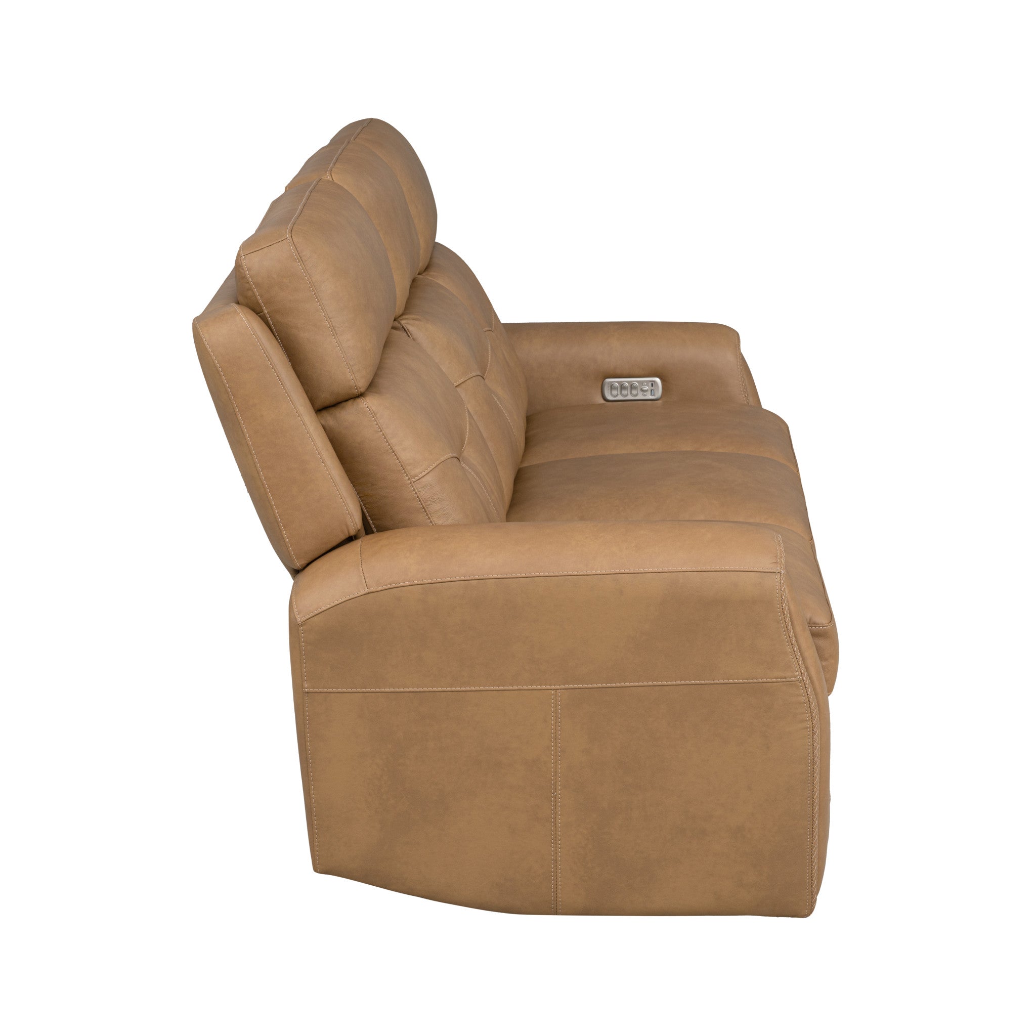 Felix Toasted Almond Leather Power Reclining Sofa with Power Headrest, Lumbar, Heat & Massage