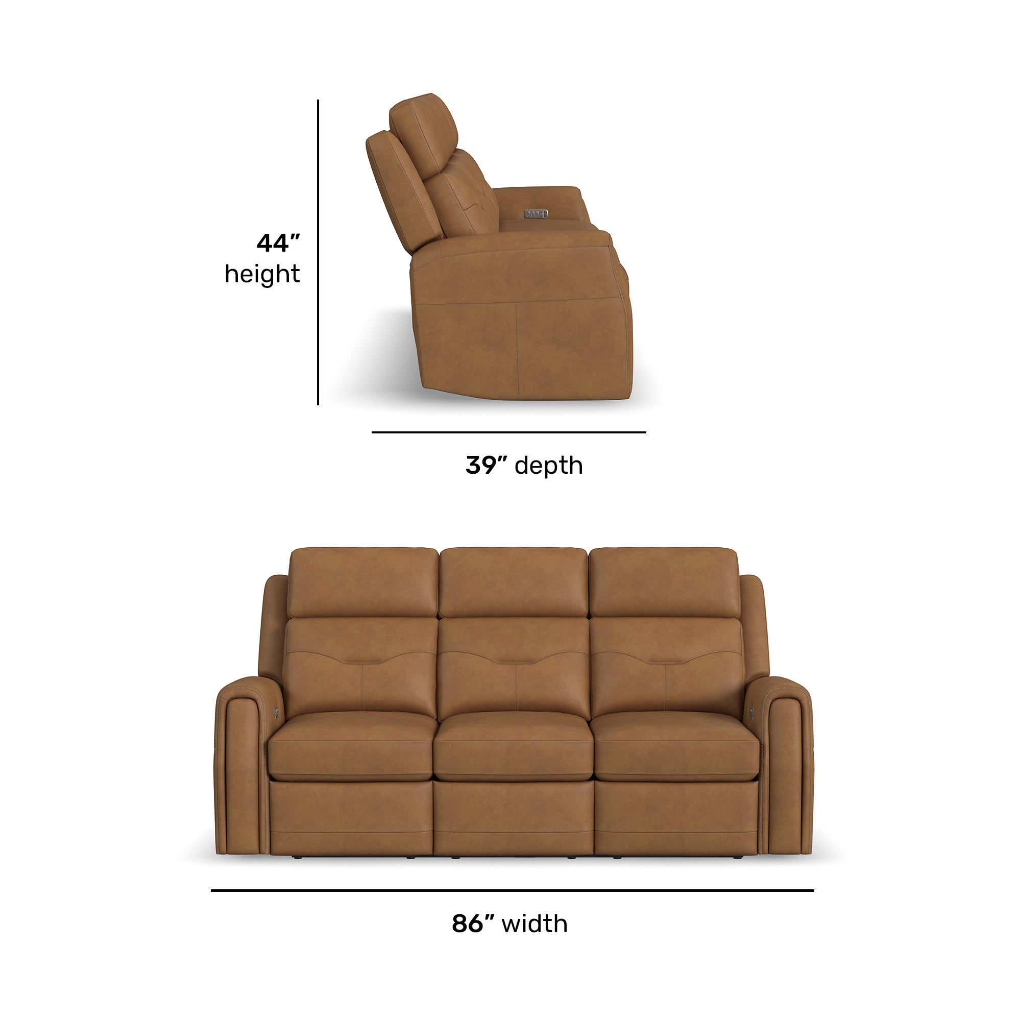 Felix Toasted Almond Leather Power Reclining Sofa with Power Headrest, Lumbar, Heat & Massage