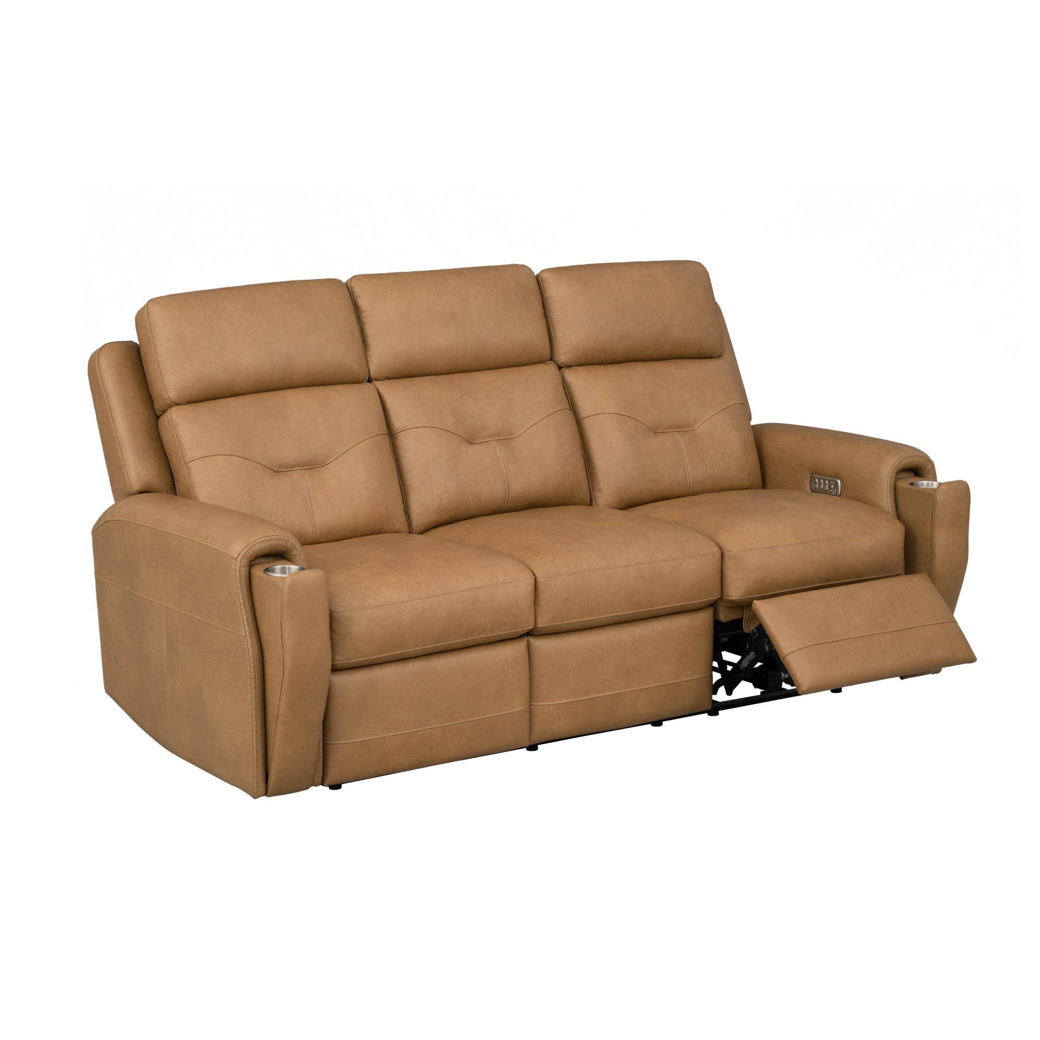 Felix Toasted Almond Leather Power Reclining Sofa with Power Headrest, Lumbar, Heat & Massage