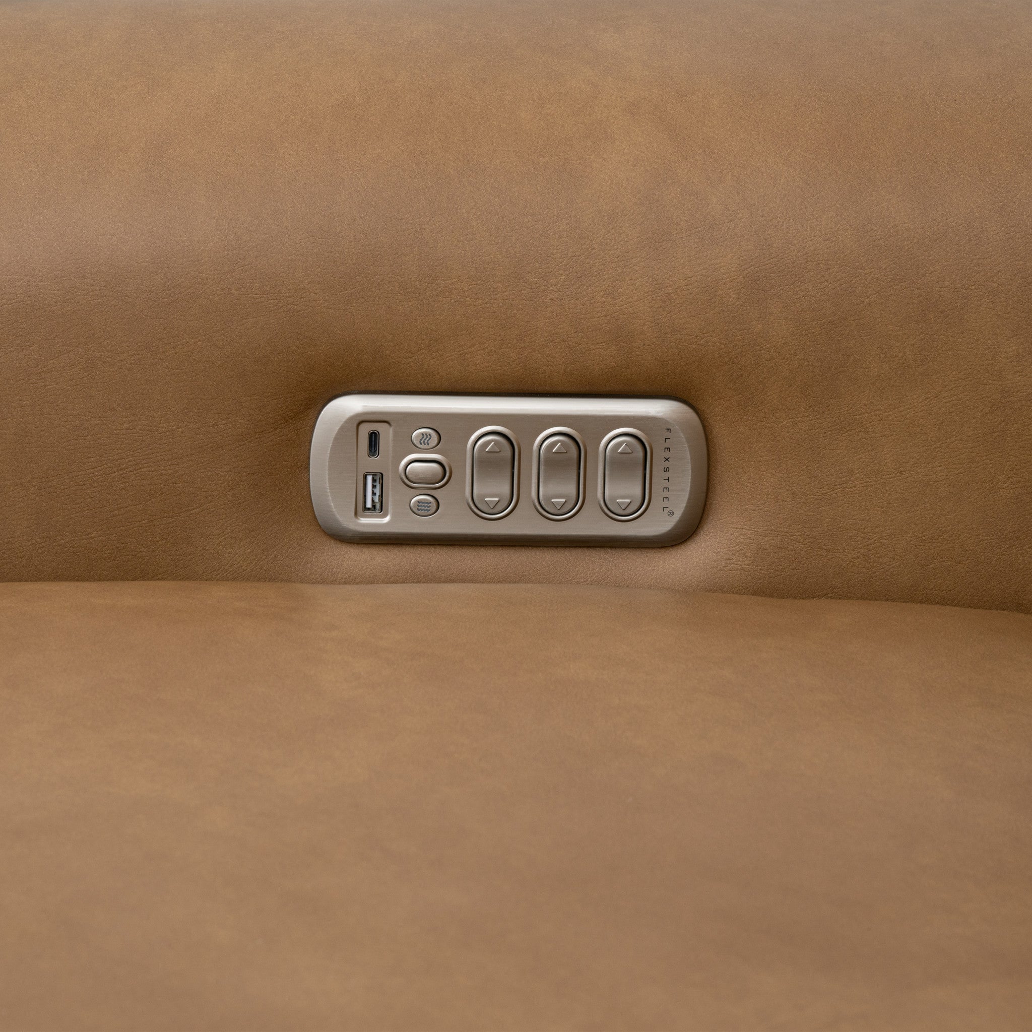 Felix Toasted Almond Leather Power Reclining Sofa with Power Headrest, Lumbar, Heat & Massage