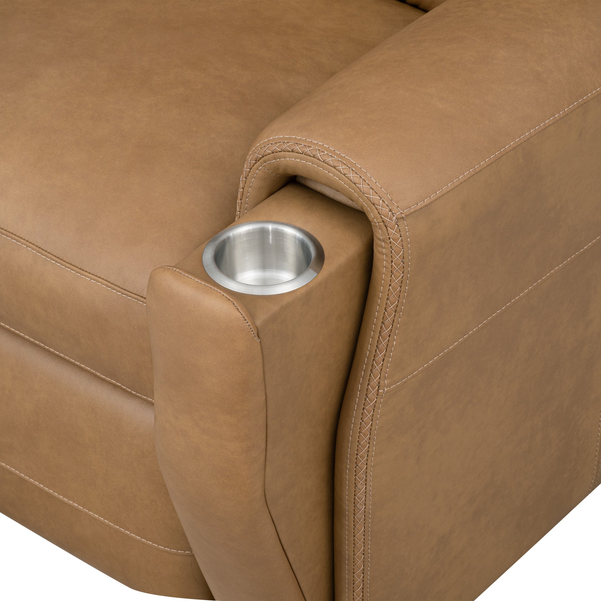 Felix Toasted Almond Leather Power Reclining Sofa with Power Headrest, Lumbar, Heat & Massage