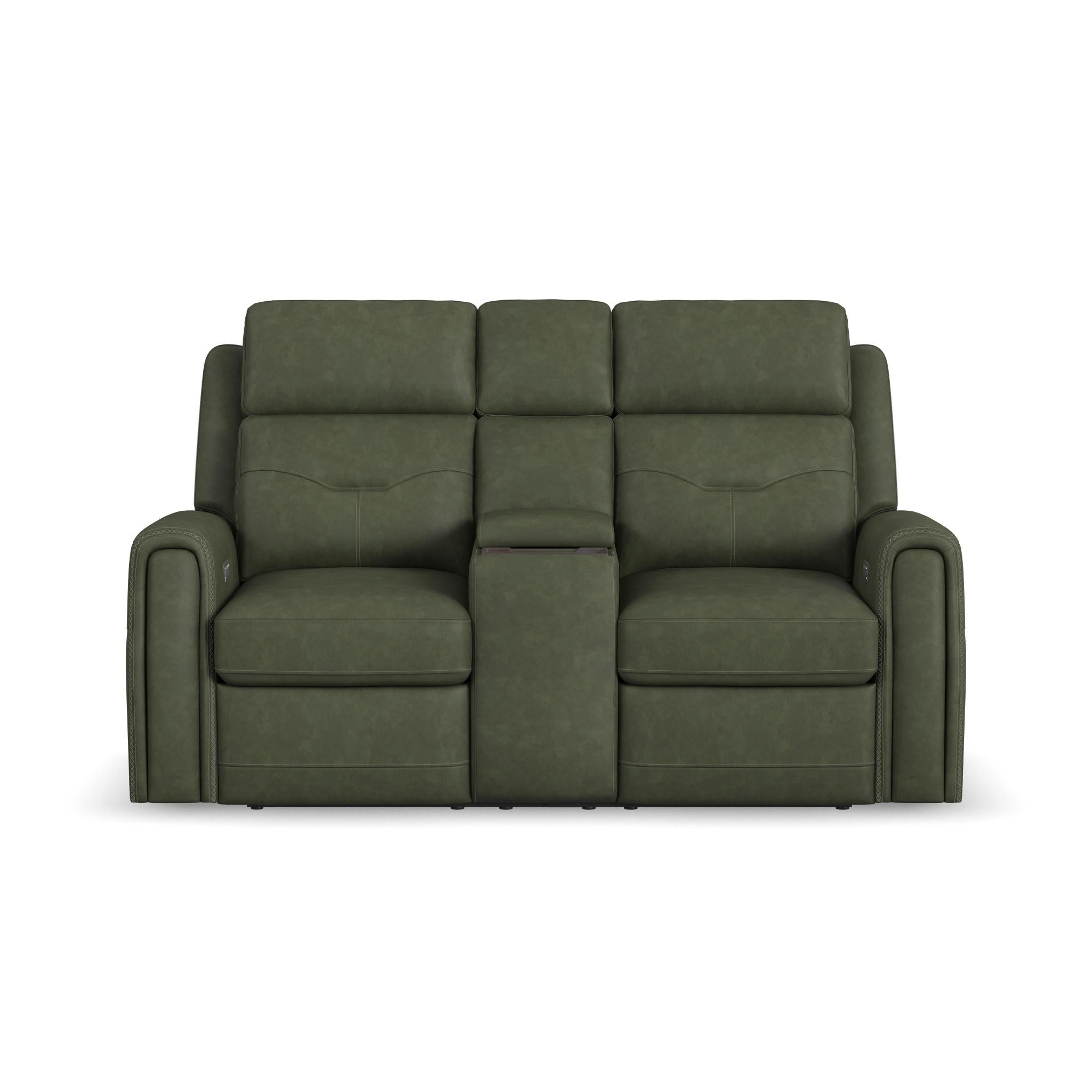Felix Leather Power Reclining Loveseat with Console, Power Headrest, Lumbar, Heat & Massage