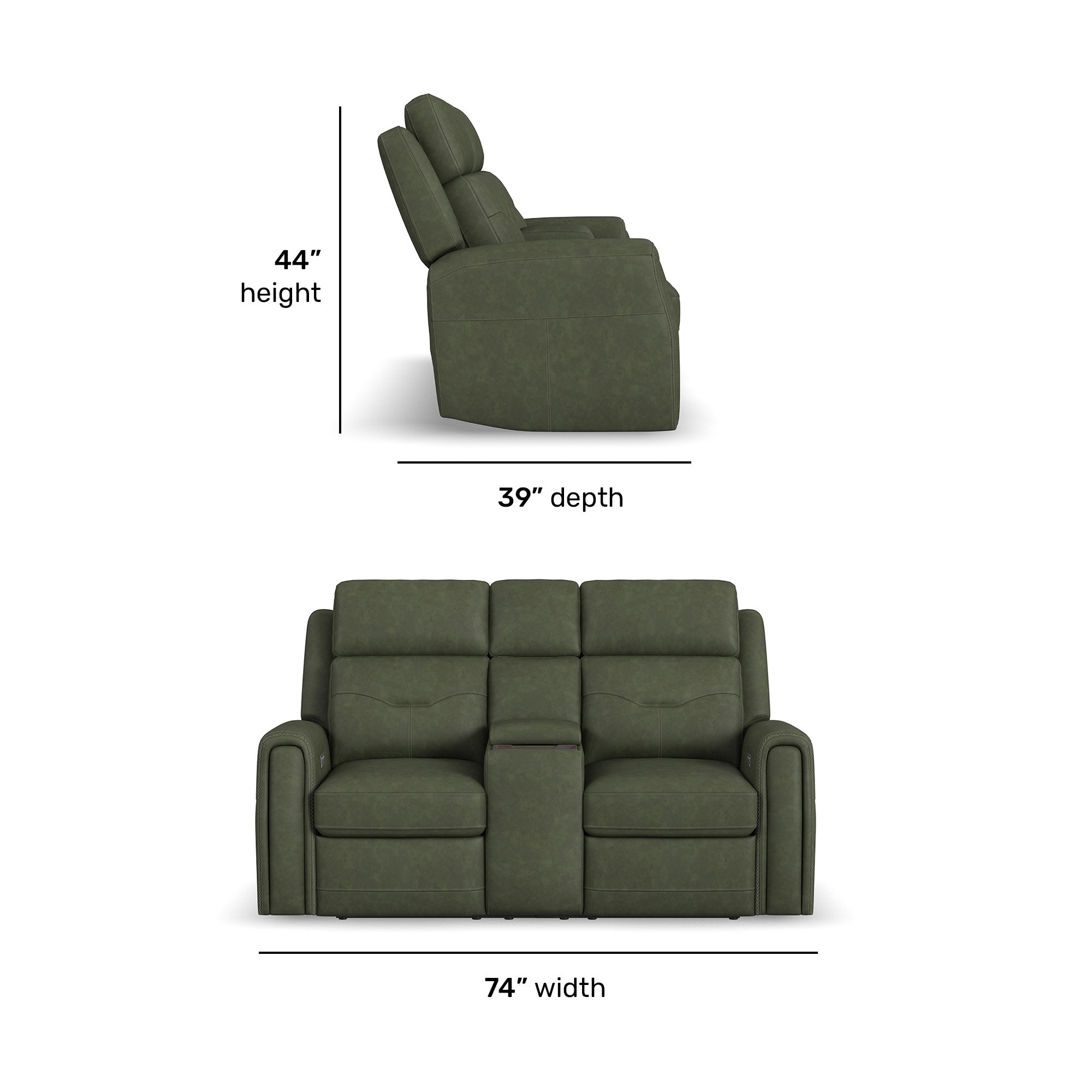 Felix Leather Power Reclining Loveseat with Console, Power Headrest, Lumbar, Heat & Massage