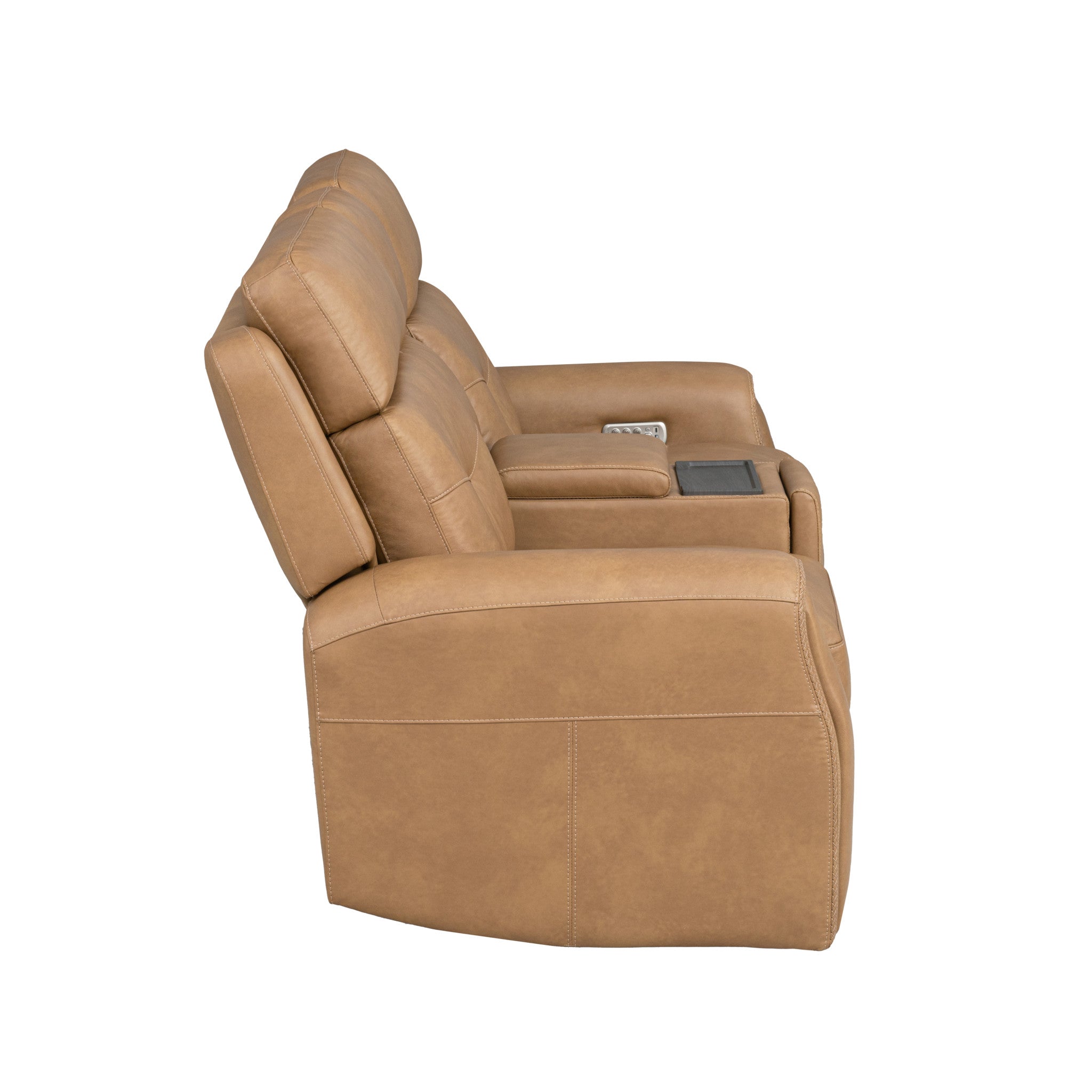 Felix Toasted Almond Leather Power Reclining Loveseat with Console, Power Headrest, Lumbar, Heat & Massage