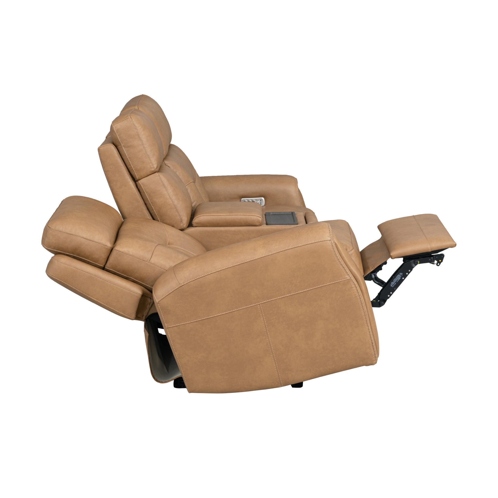 Felix Toasted Almond Leather Power Reclining Loveseat with Console, Power Headrest, Lumbar, Heat & Massage