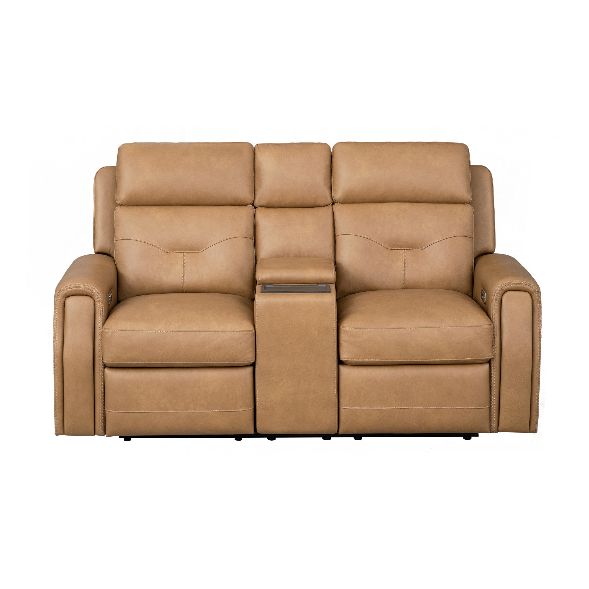 Felix Leather Power Reclining Loveseat with Console, Power Headrest, Lumbar, Heat & Massage
