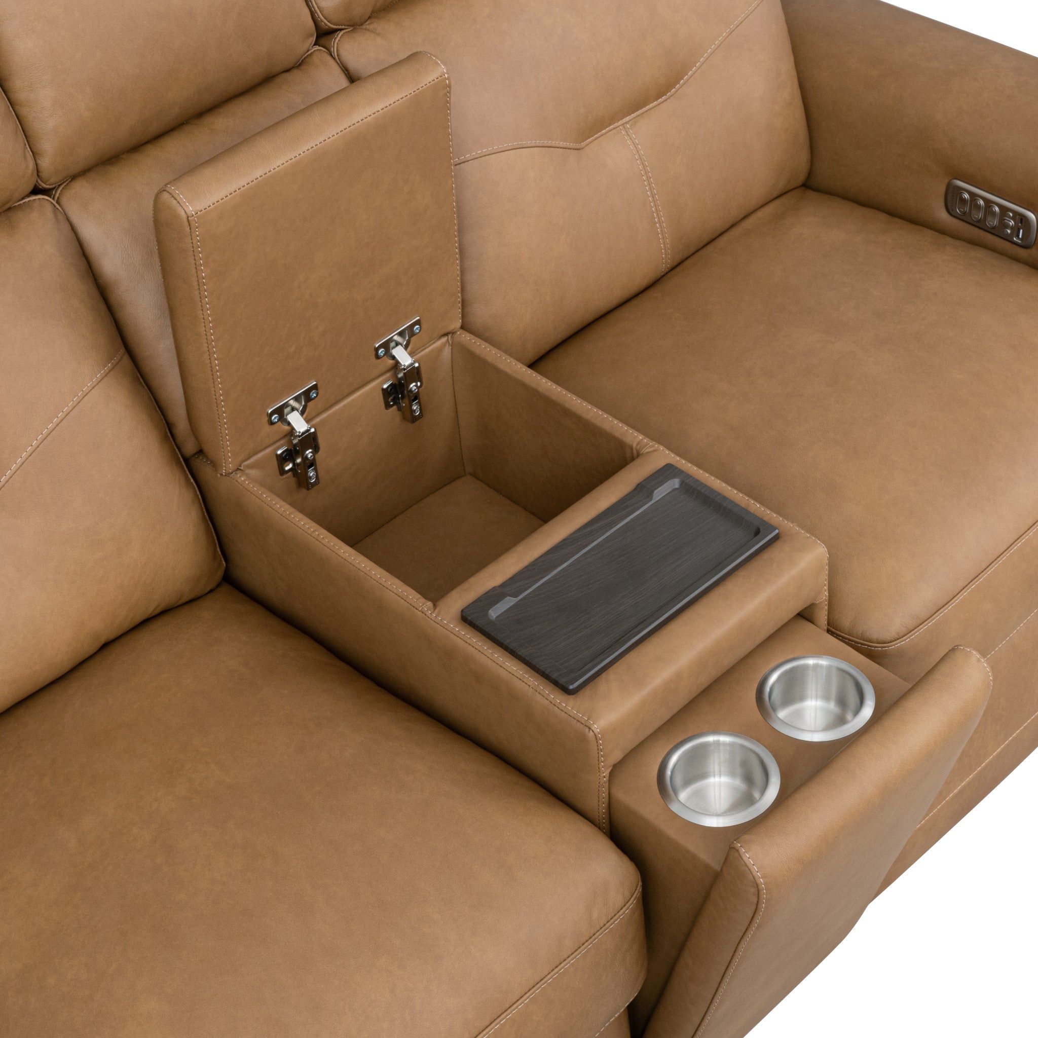 Felix Leather Power Reclining Loveseat with Console, Power Headrest, Lumbar, Heat & Massage