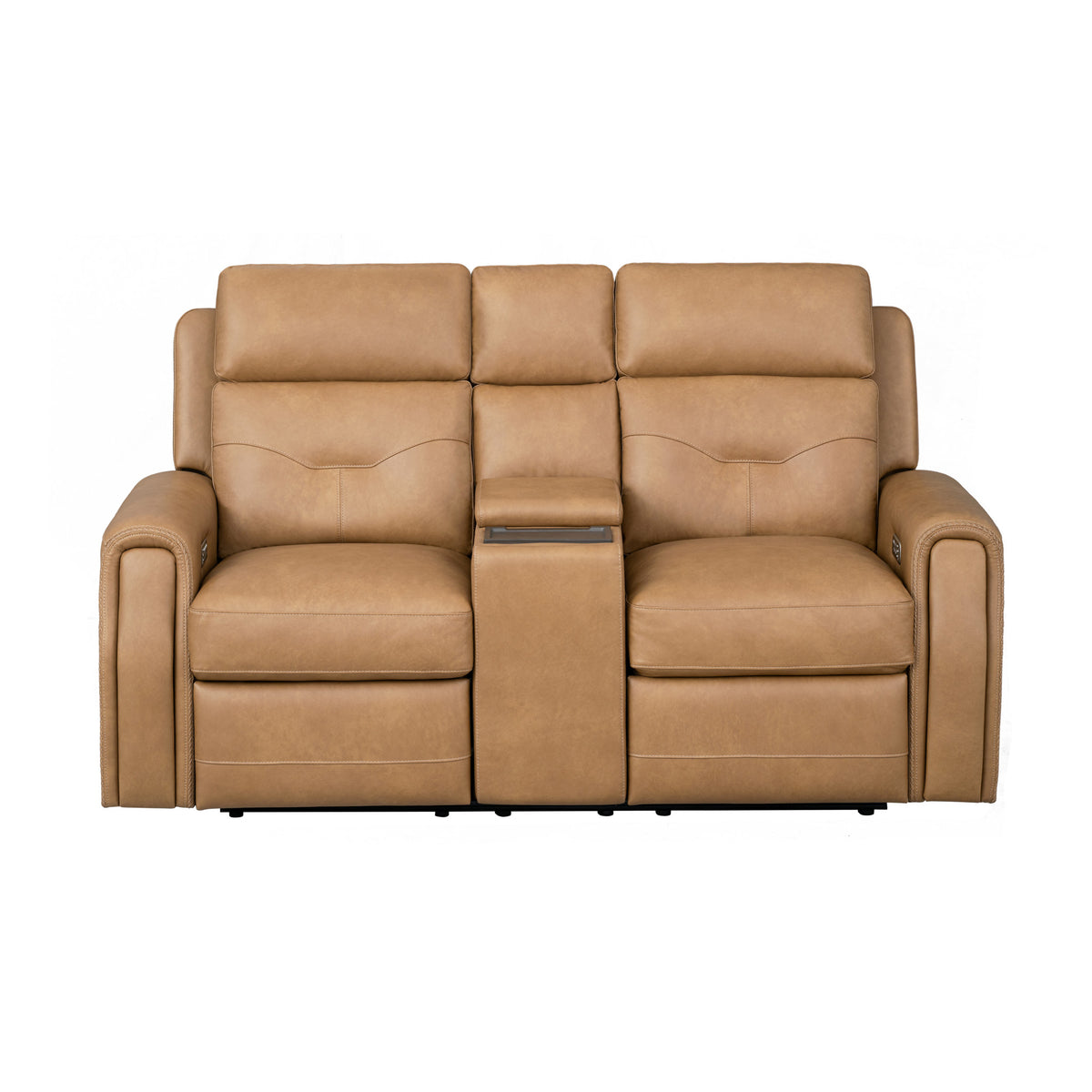 Felix Leather Power Reclining Loveseat with Console, Power Headrest, Lumbar, Heat & Massage