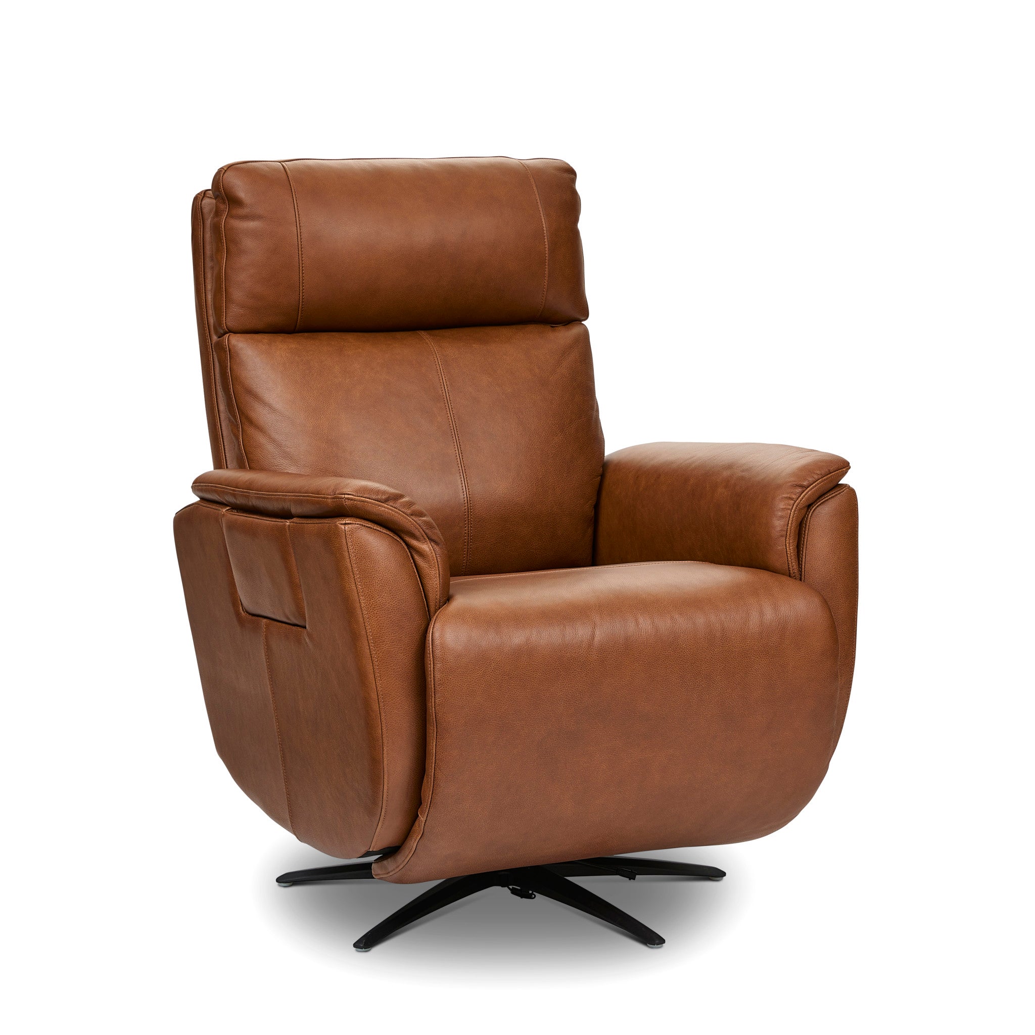 Cove Leather Power Swivel Recliner with Power Headrest, Lumbar, Heat, & Massage