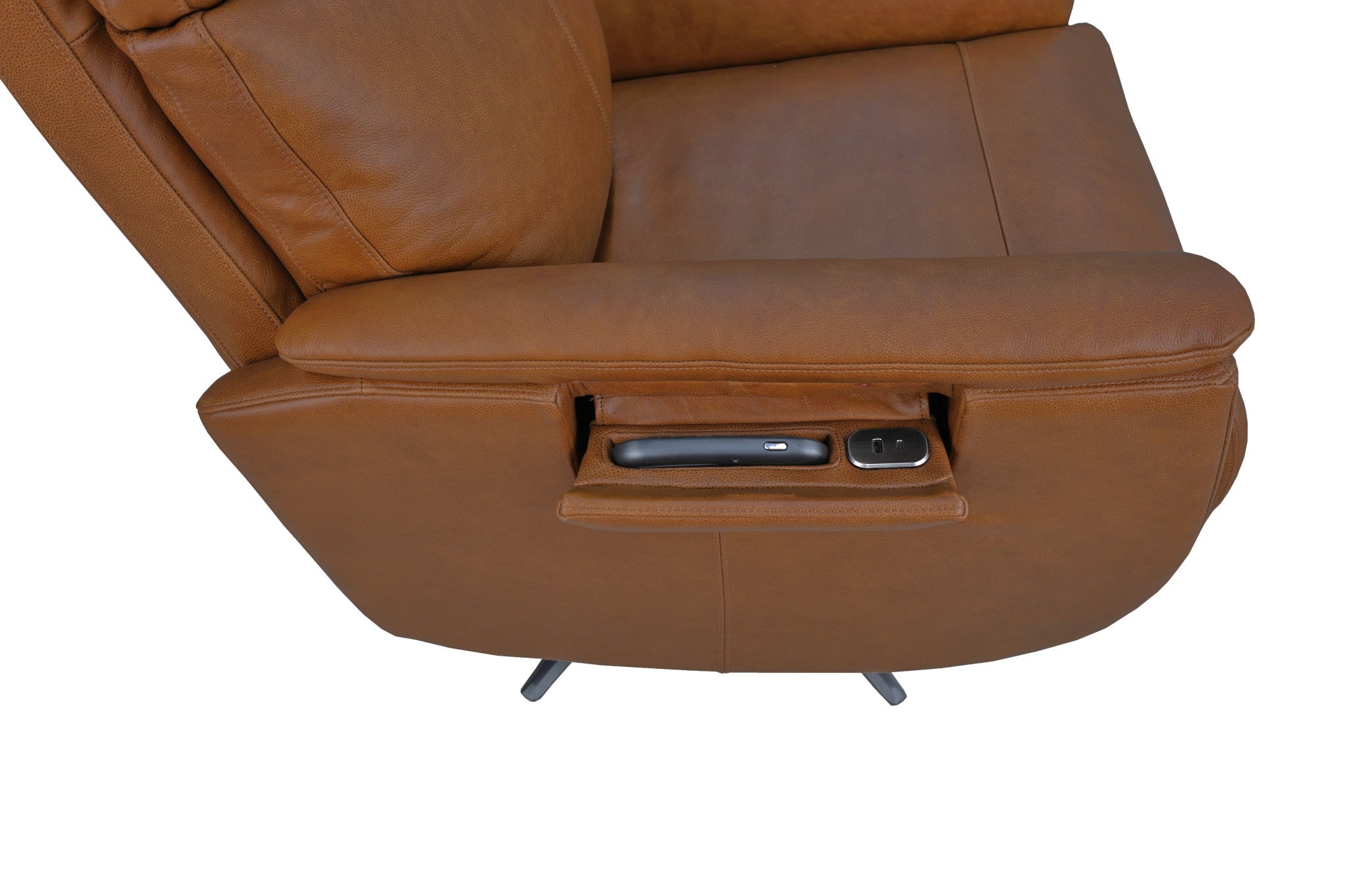 Cove Leather Power Swivel Recliner with Power Headrest, Lumbar, Heat, & Massage