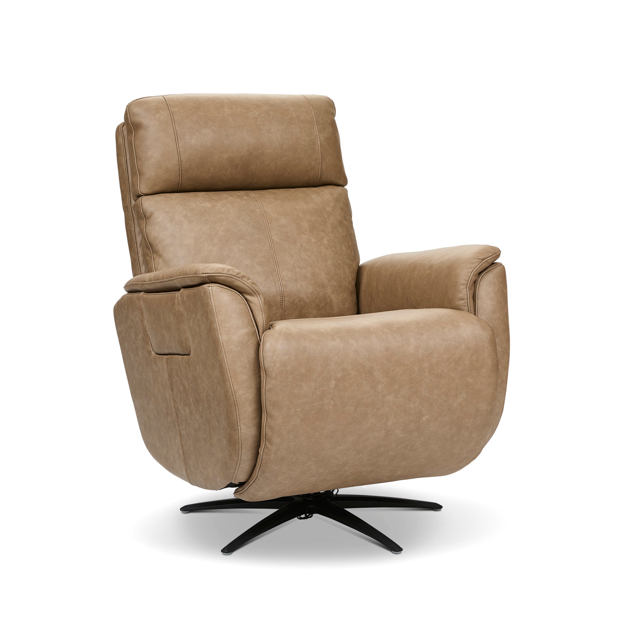 Cove Leather Power Swivel Recliner with Power Headrest, Lumbar, Heat, & Massage