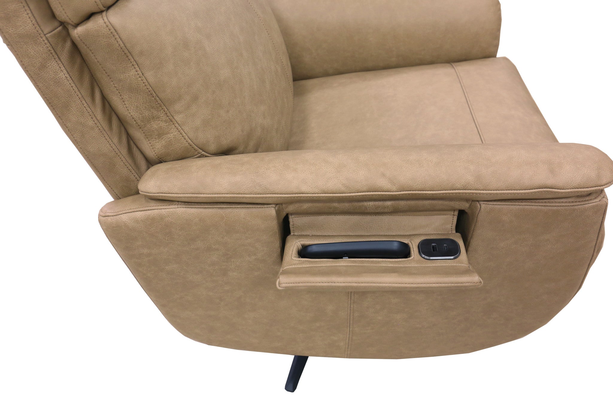 Cove Leather Power Swivel Recliner with Power Headrest, Lumbar, Heat, & Massage