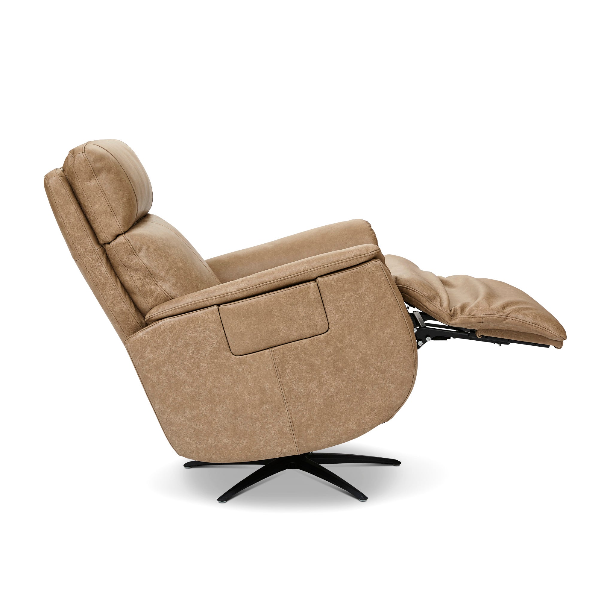 Cove Leather Power Swivel Recliner with Power Headrest, Lumbar, Heat, & Massage