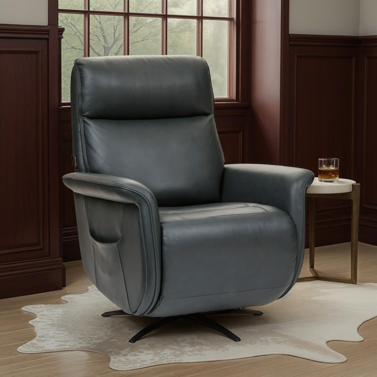 Haven Leather Power Swivel Recliner with Power Headrest, Lumbar, Heat, Massage & Ventilation
