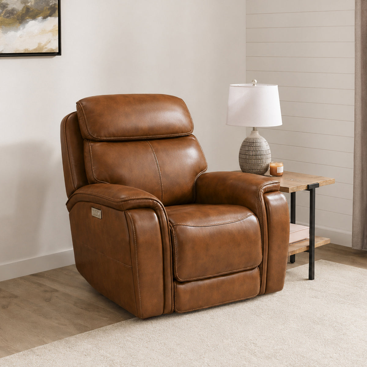 Walker Leather Power Gliding Recliner w/ Power Headrest & Lumbar