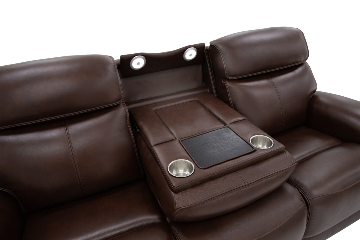 Walker Leather Power Reclining Sofa w/ Console, Power Headrest & Lumbar