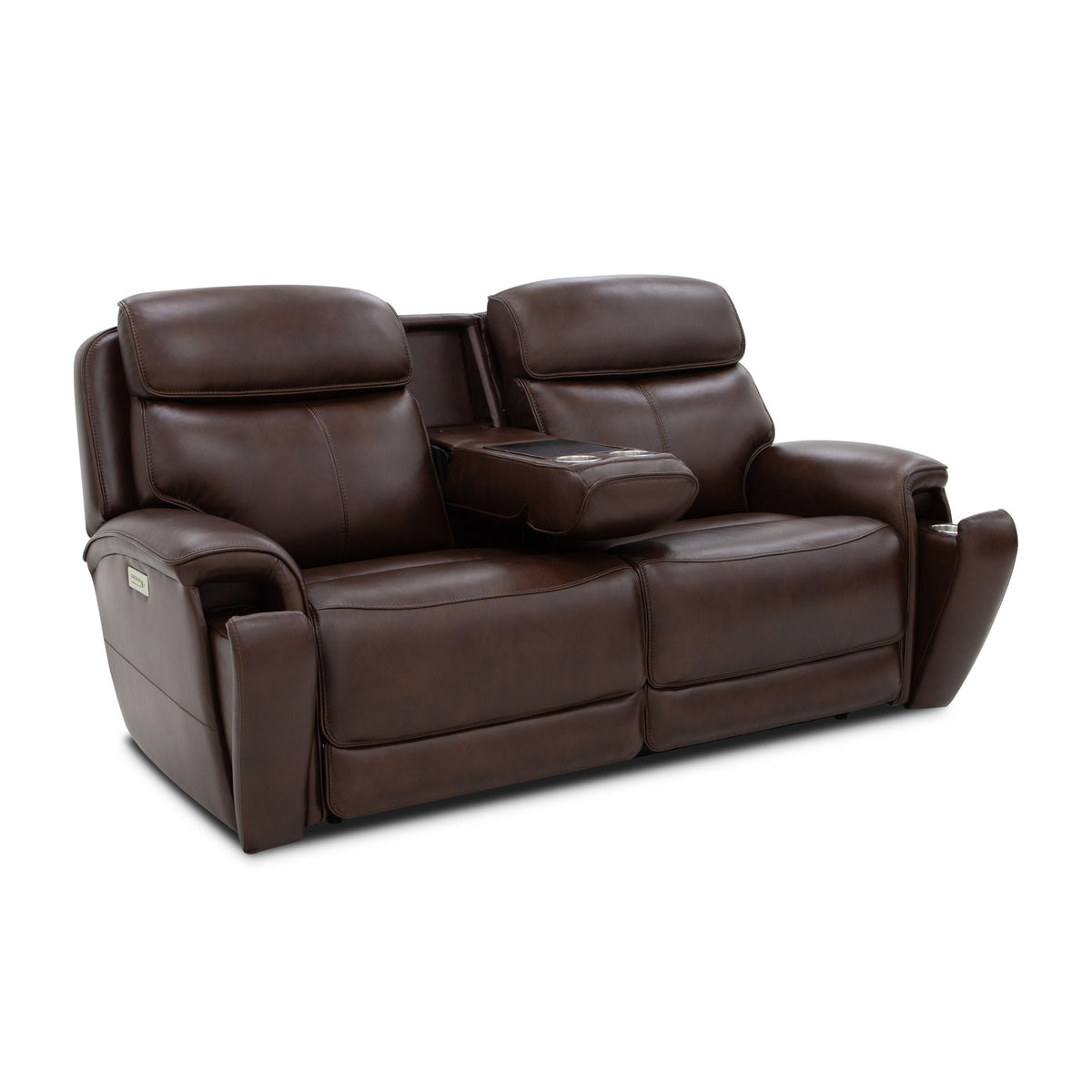 Walker Leather Power Reclining Loveseat w/ Power Headrest & Lumbar