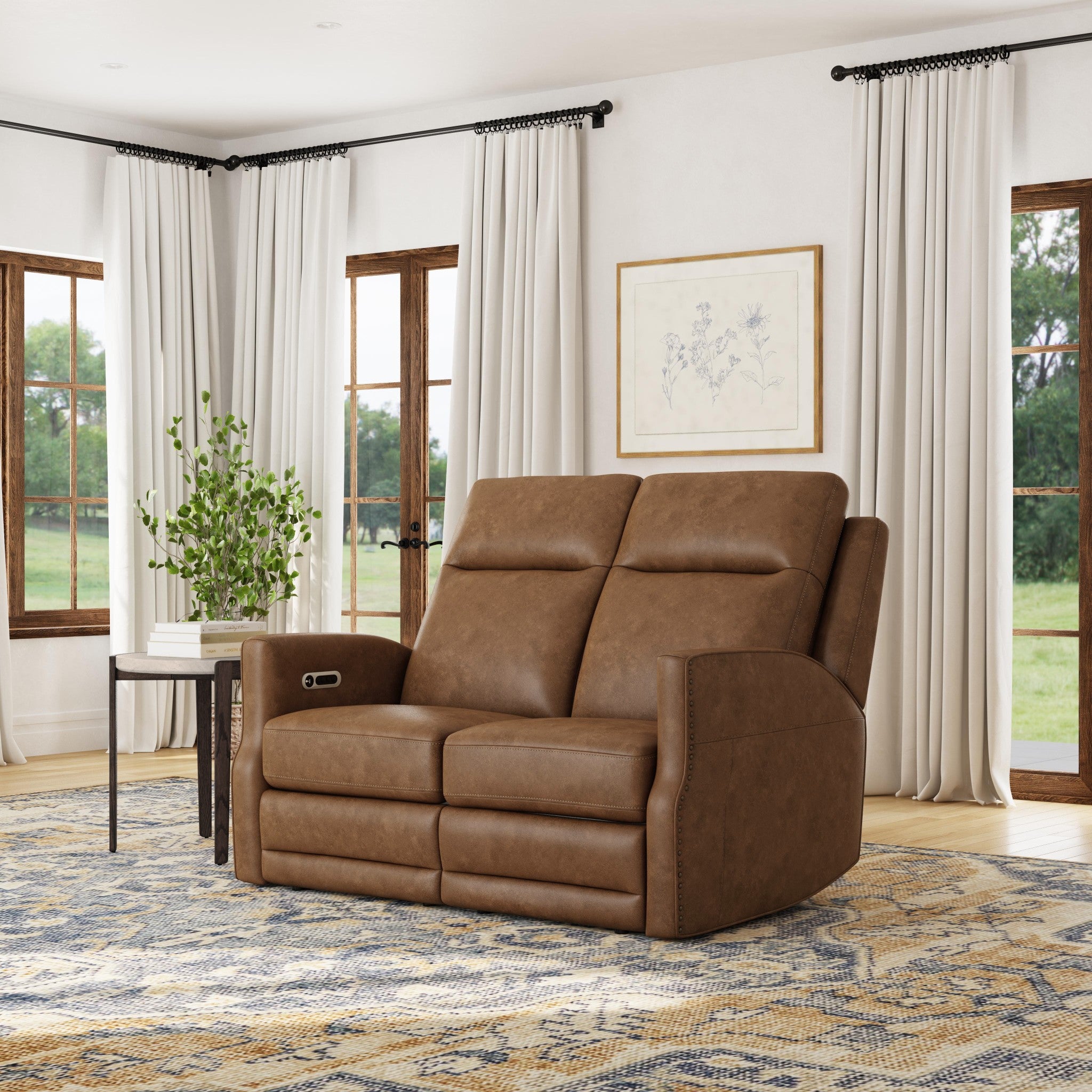 Maxwell Cedar Leather Power Reclining Loveseat with Power