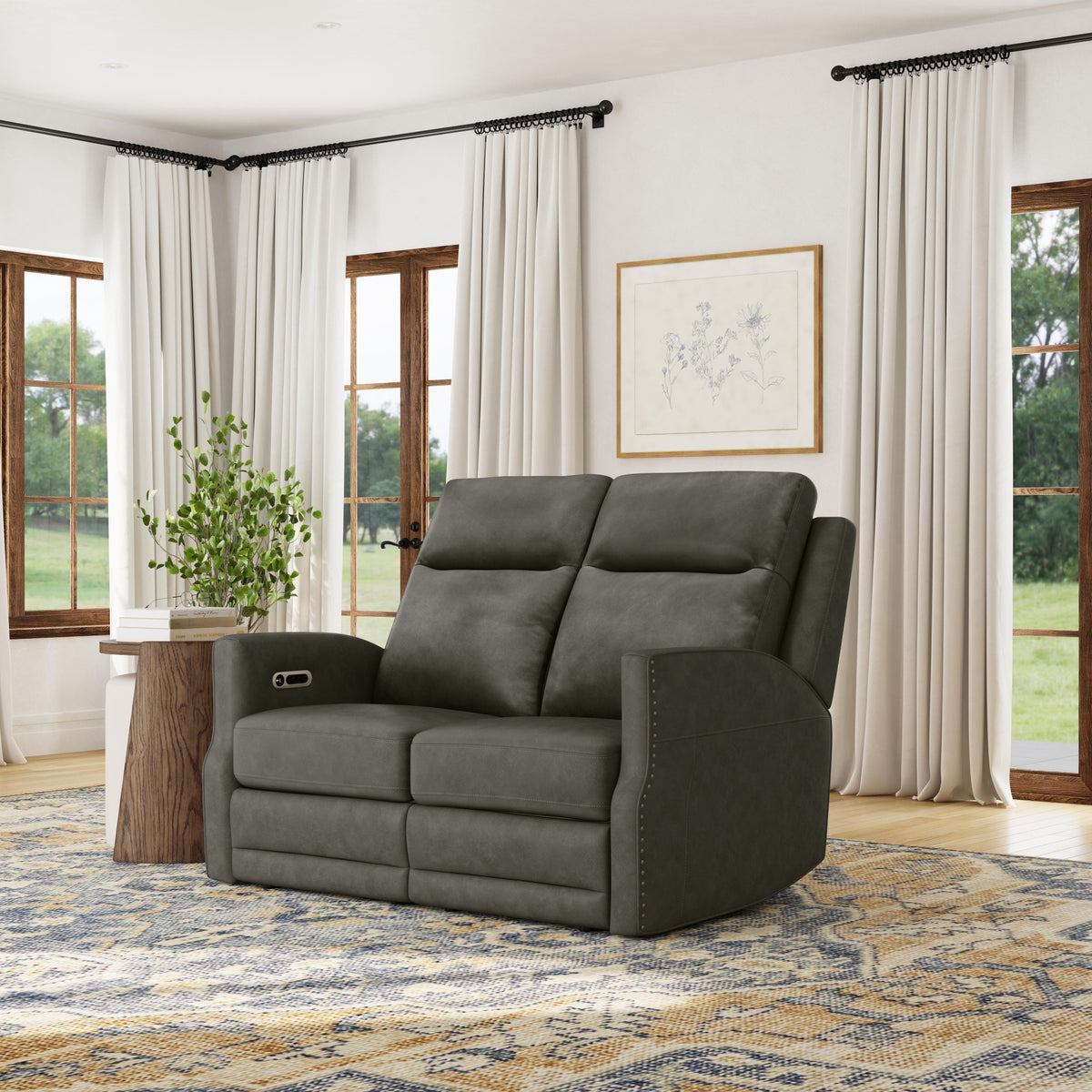 Maxwell Leather Power Reclining Loveseat with Power Headrests and Lumbar