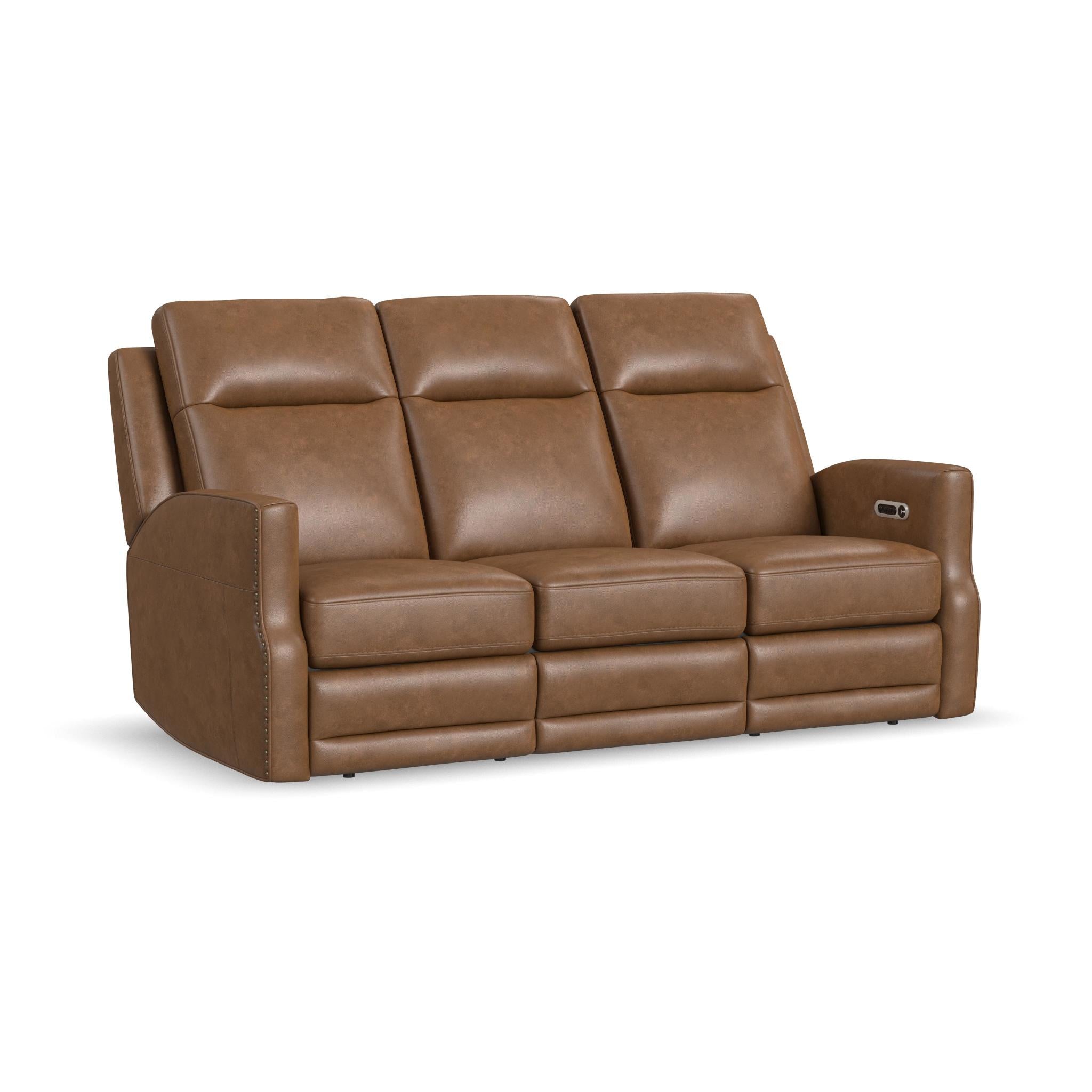 Maxwell Cedar Leather Power Reclining Sofa with Power Headrests