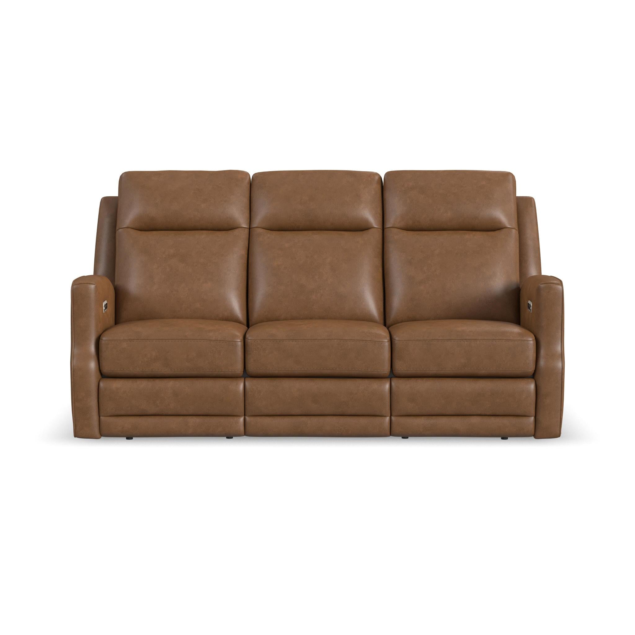 Maxwell Cedar Leather Power Reclining Sofa with Power Headrests and Lumbar