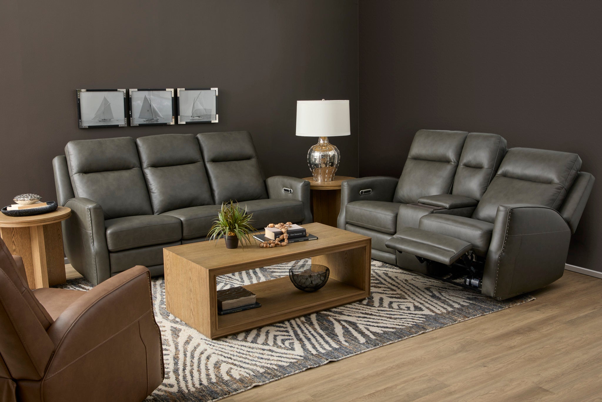 Maxwell Cinder Leather Power Reclining Sofa with Power Headrests