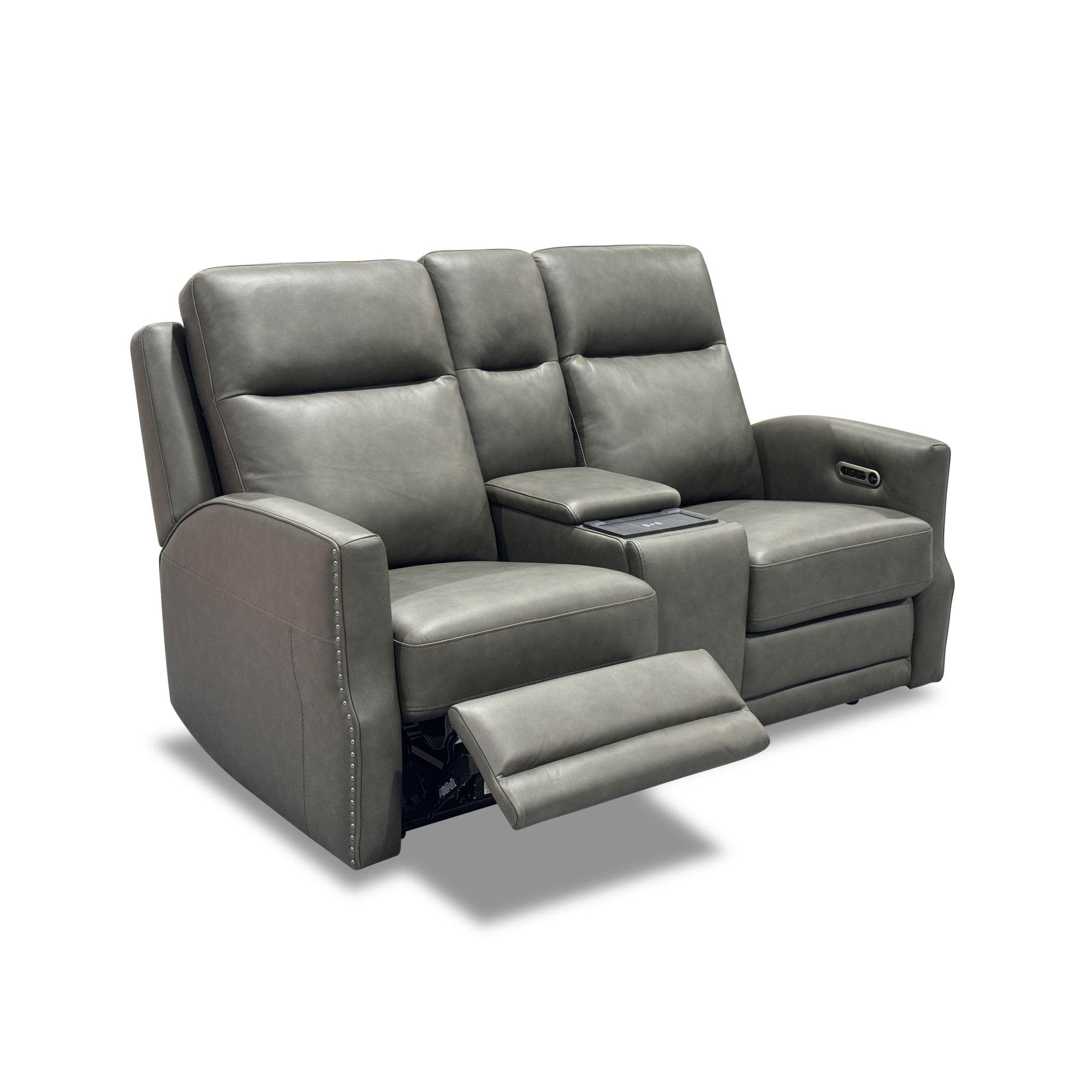 Maxwell Cinder Leather Power Reclining Loveseat with Console